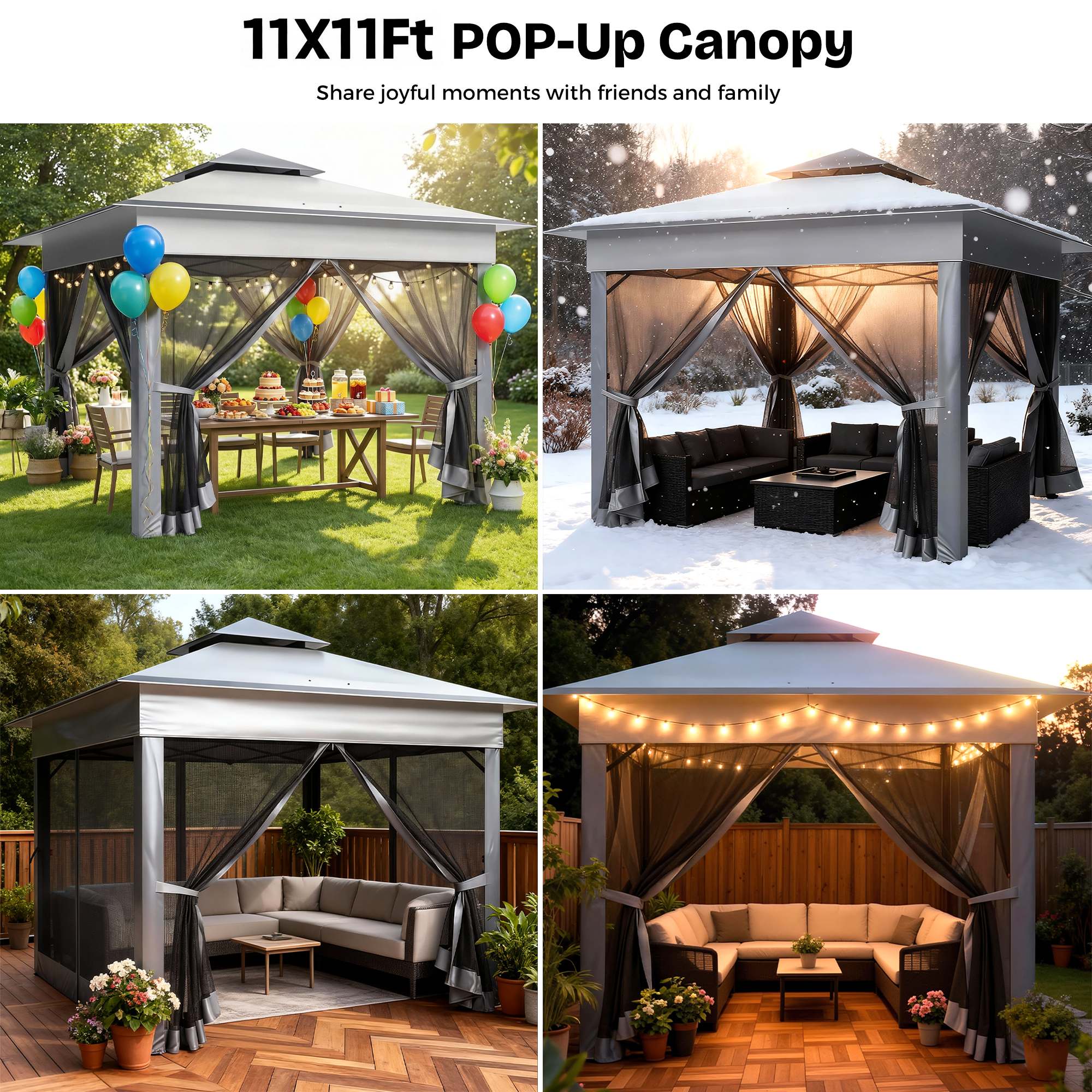 11x11ft pop-up canopy used outdoors in various settings