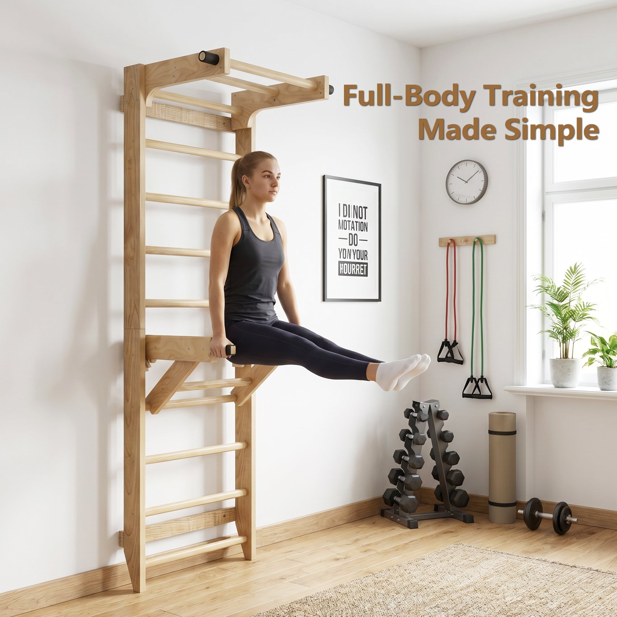 Advwin Swedish Ladder Wall Bar w/ Adjustable Pull-Up Bar