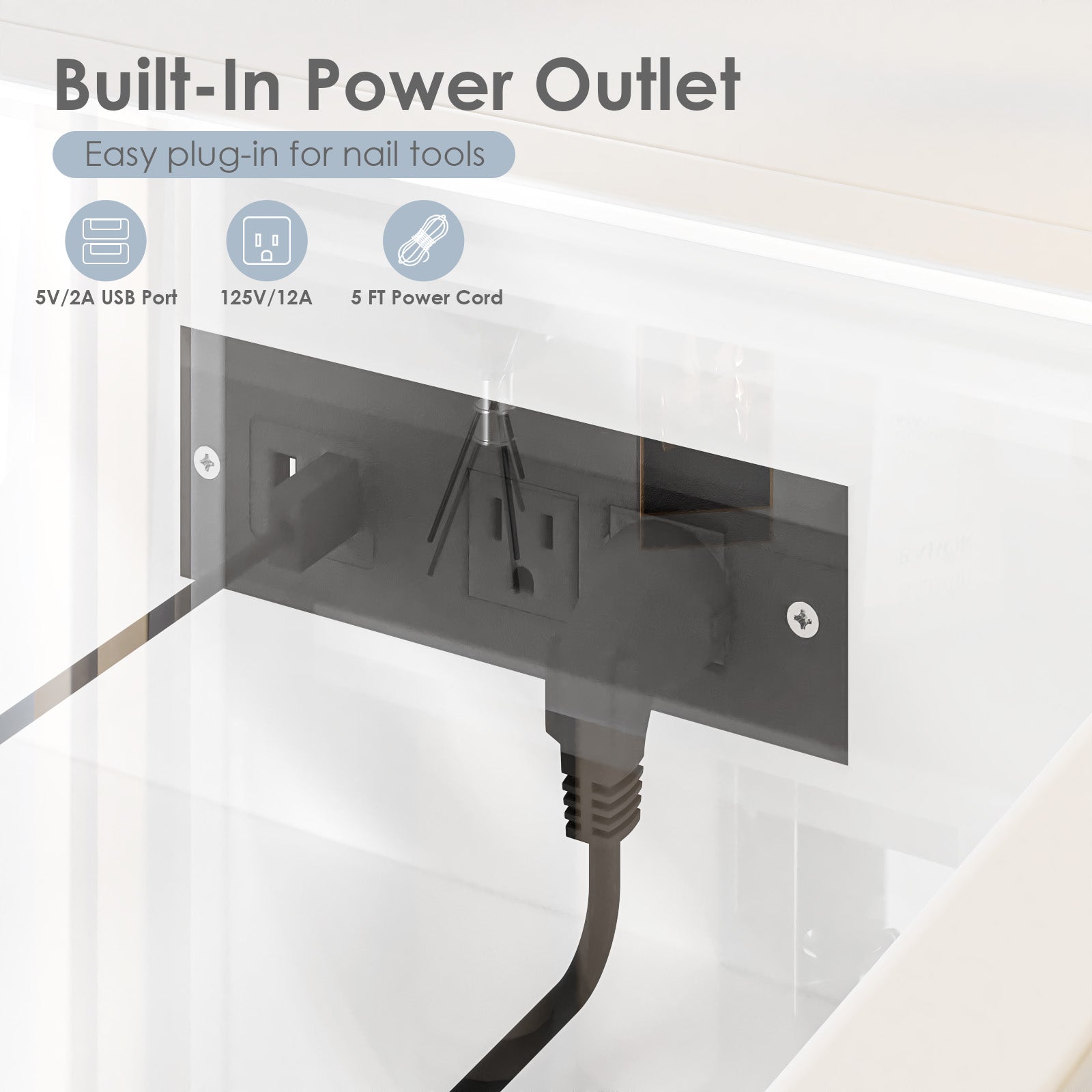 Advwin Nail Table w/LED Display Shelf Glass Table Top (Pre-Order)