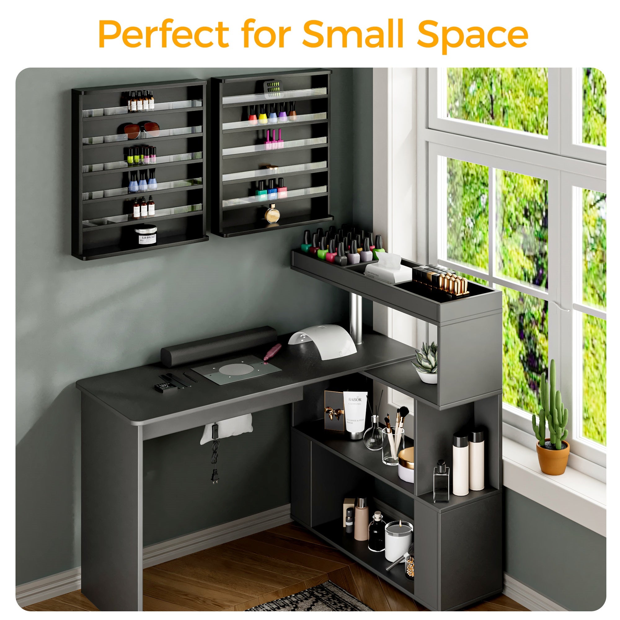 Advwin L-Shaped Rotating Nail Table with Dust Collector