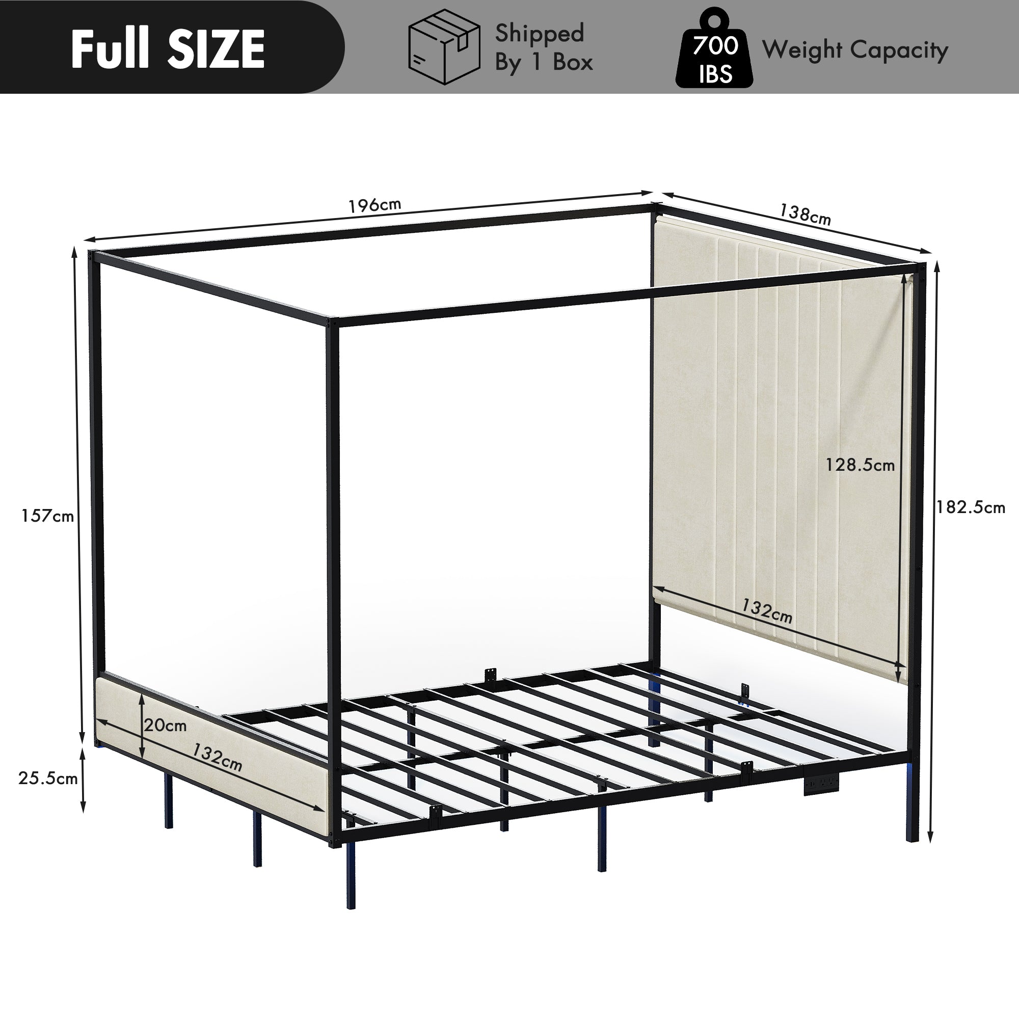 Advwin Canopy Bed Frame with RGB LED Strip Lights
