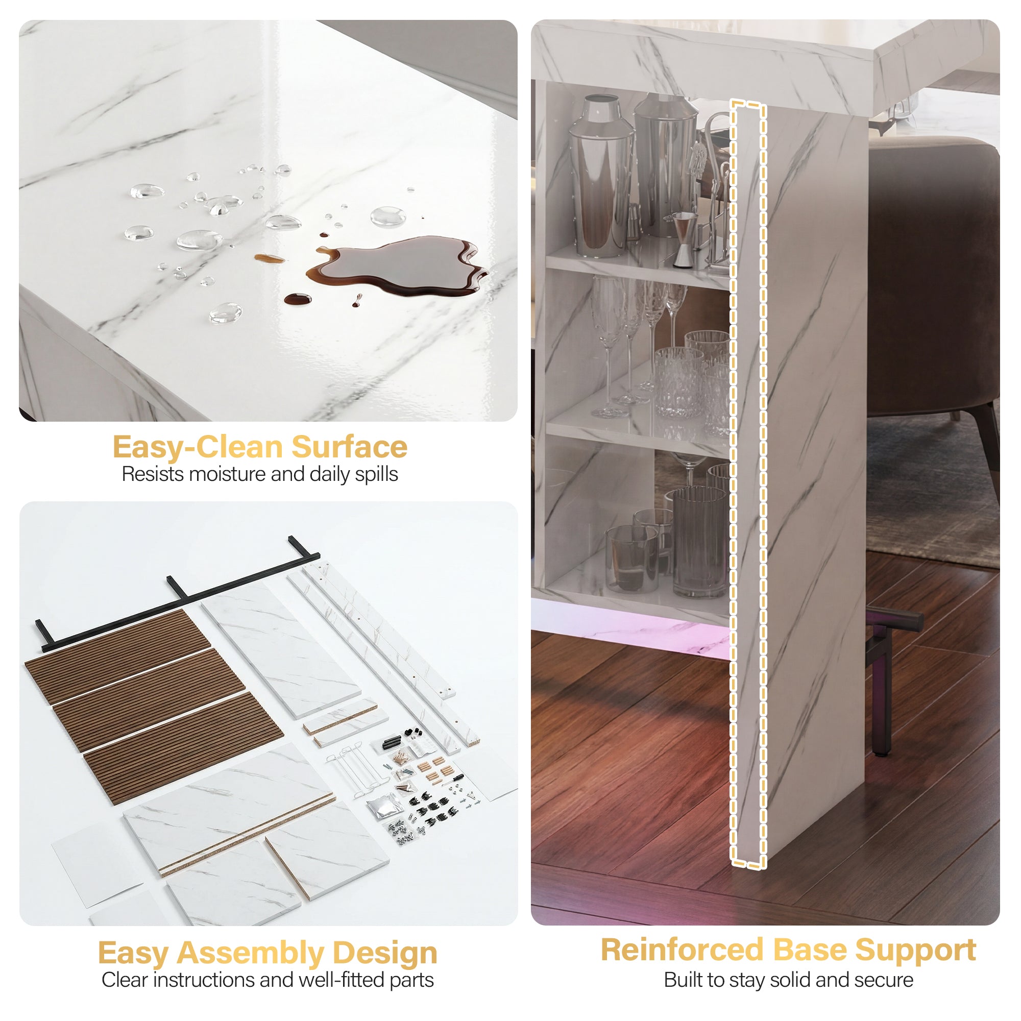 Collage of a kitchen cabinet with features highlighted on a white background