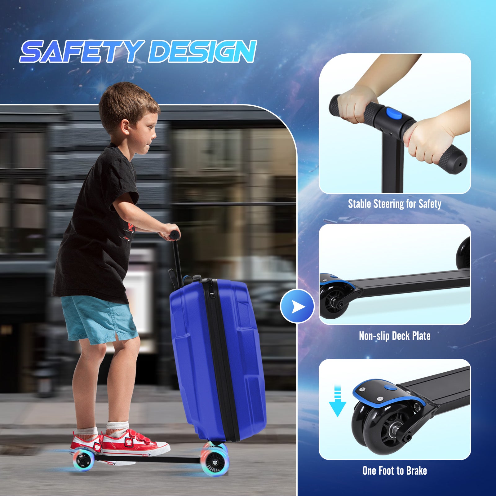 Advwin Foldable Carry On Scooter Suitcase for Kids