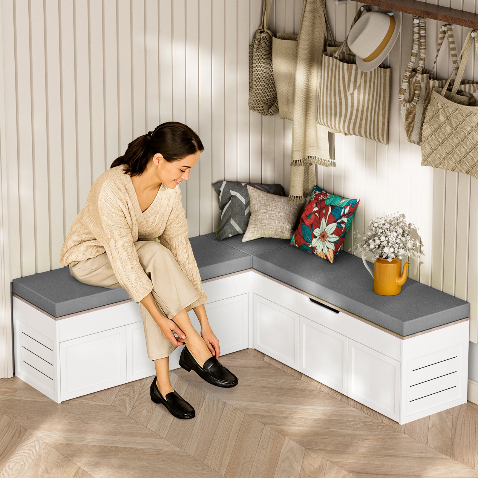 Advwin L-Shaped Corner Storage Bench