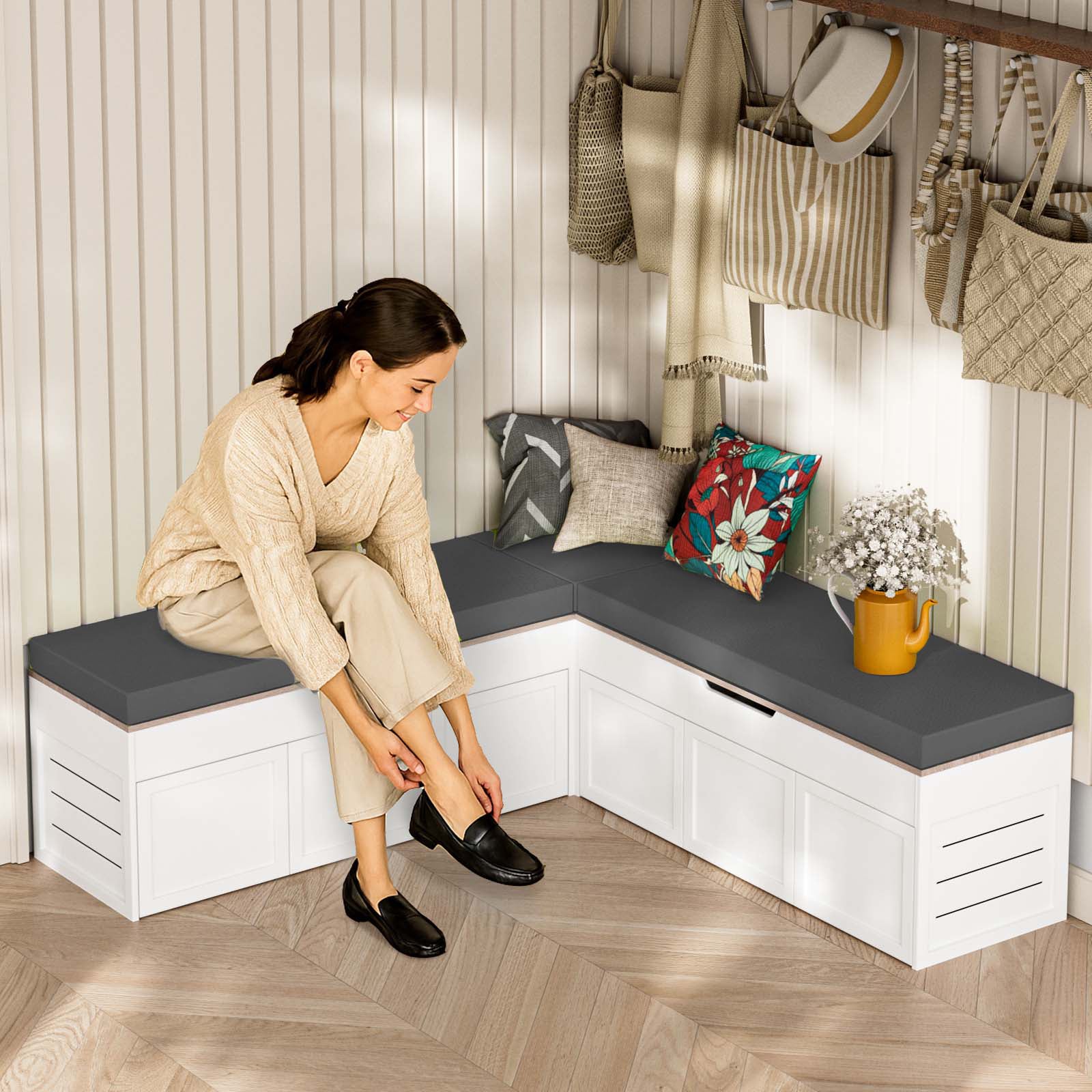 Advwin L-Shaped Corner Storage Bench