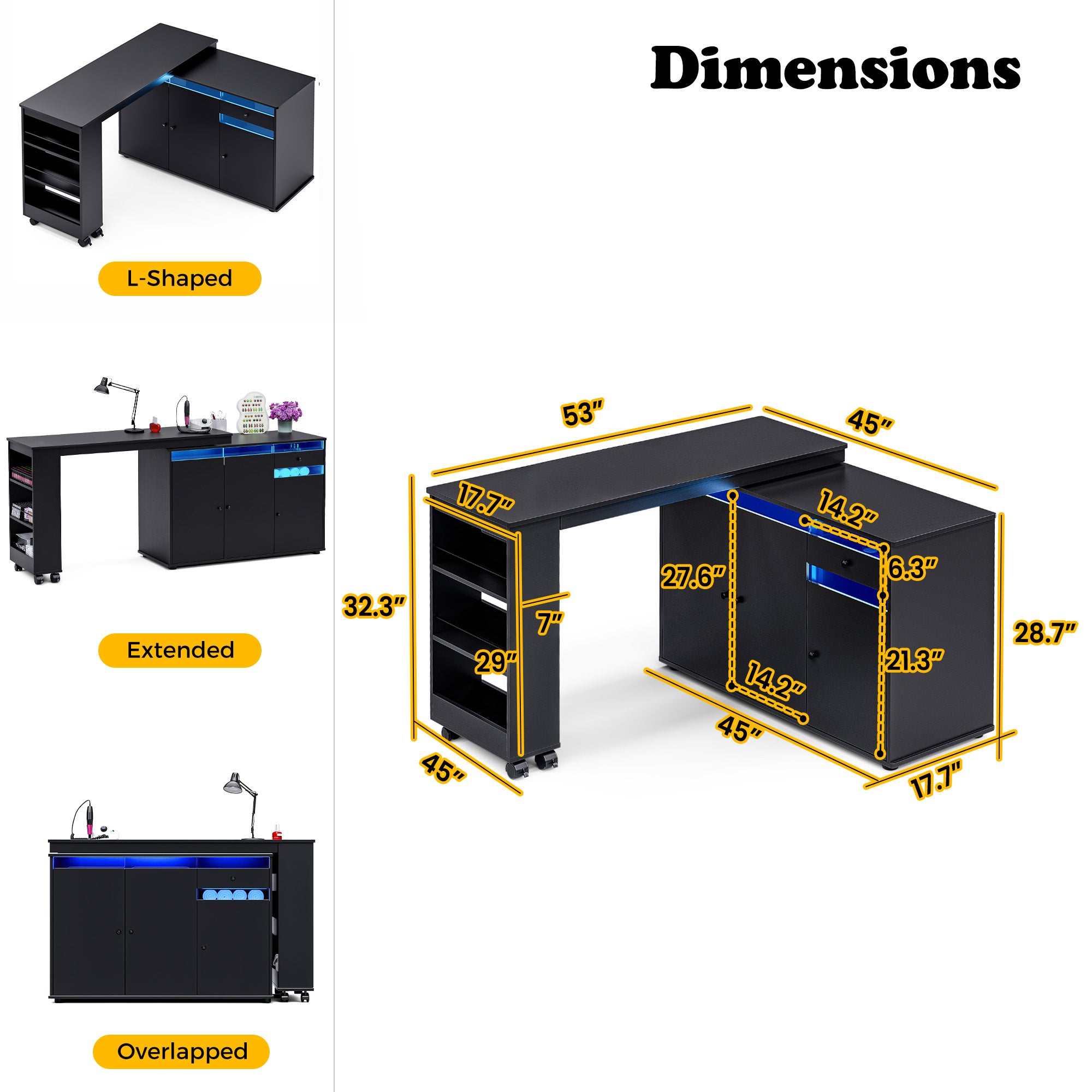 Advwin Rotating & Convertible Nail Table with LED Light