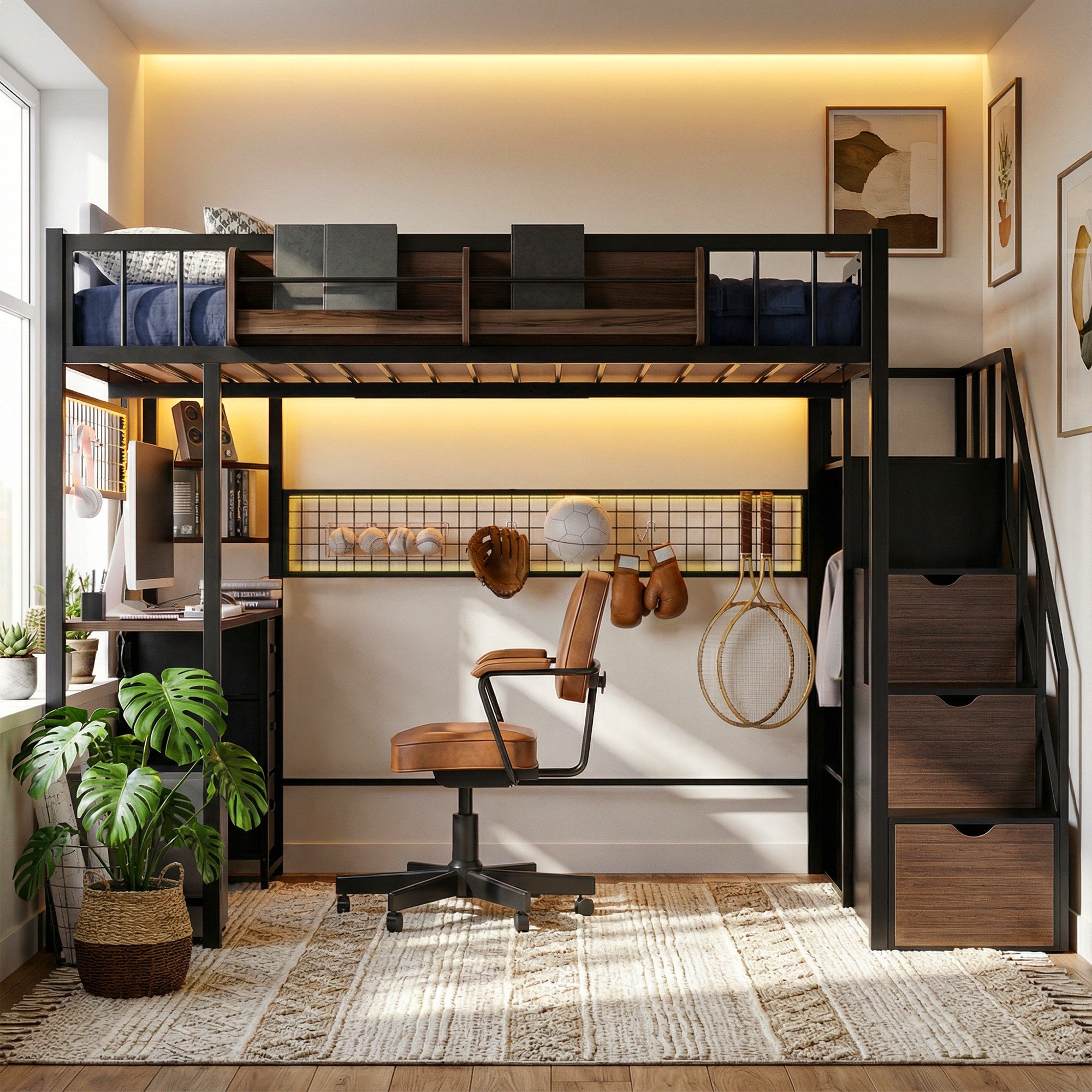 Advwin Loft Bed with Desk and Stairs (Low Stock)