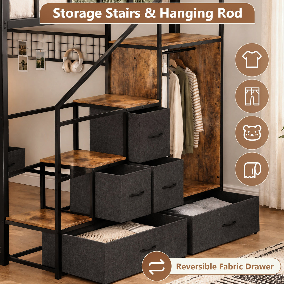 Advwin Loft Bed with Storage Headboard & Power Outlets