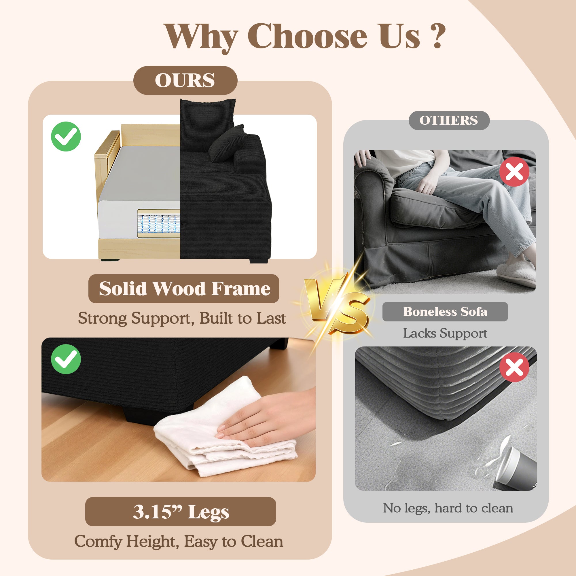 Advwin Chaise Lounge with Storage Ottoman Medium-Rib