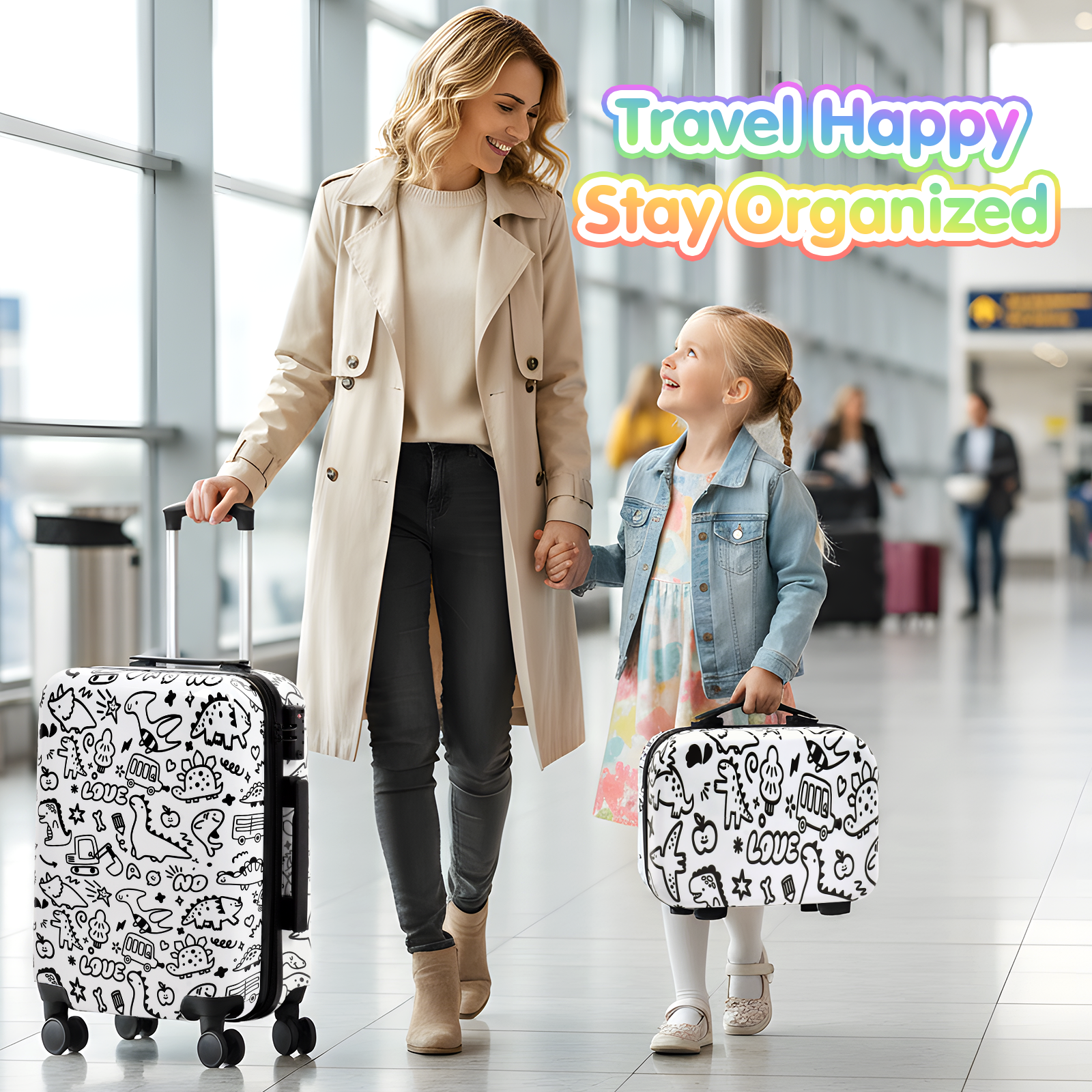 Advwin 20” Kids Graffiti Luggage Set with DIY Coloring