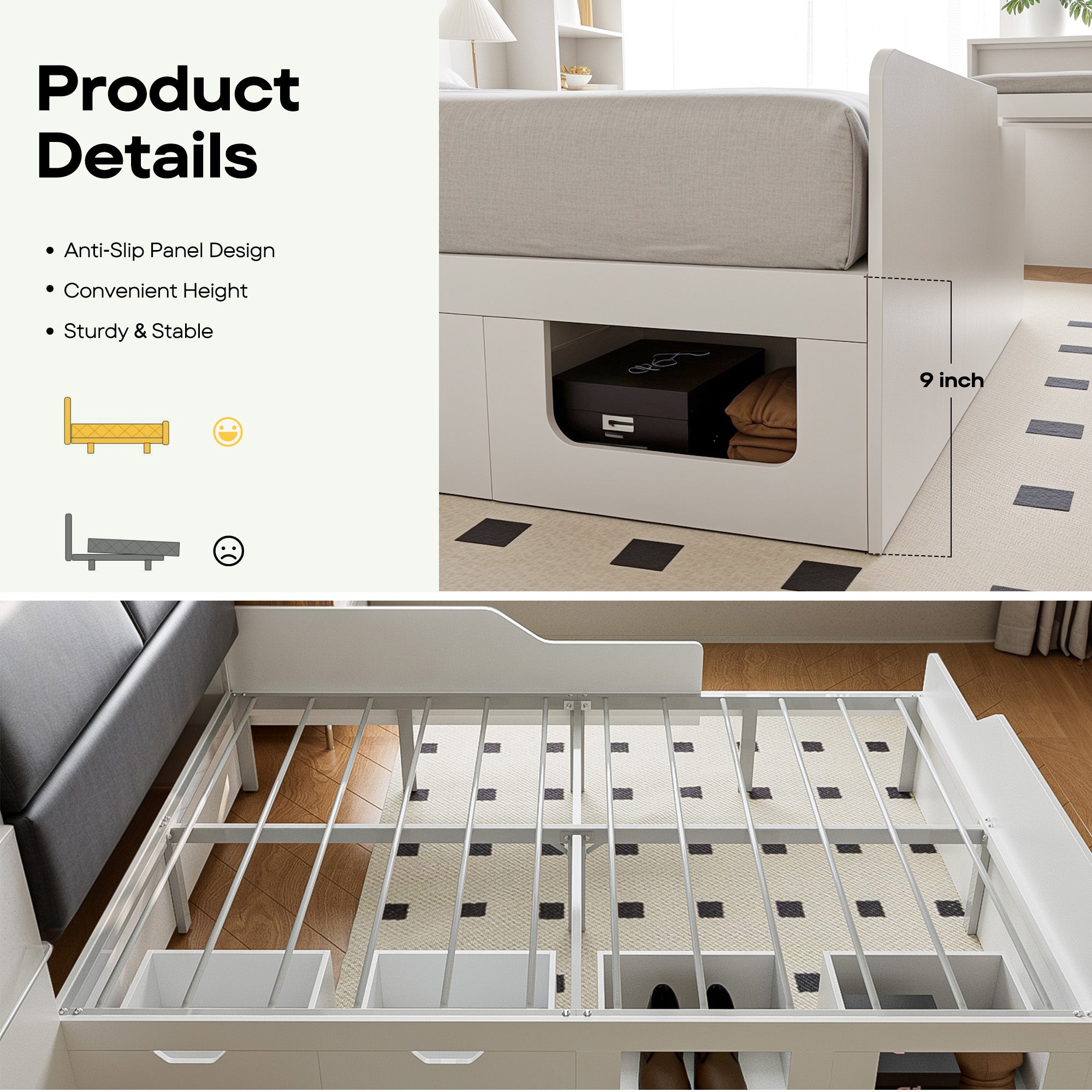 Advwin Platform Bed Frame with Foldable Desk