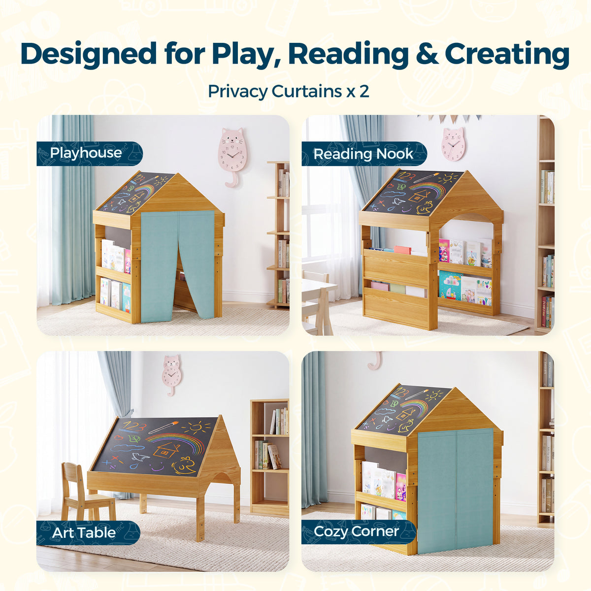 Advwin Montessori Adjustable Wooden Playhouse