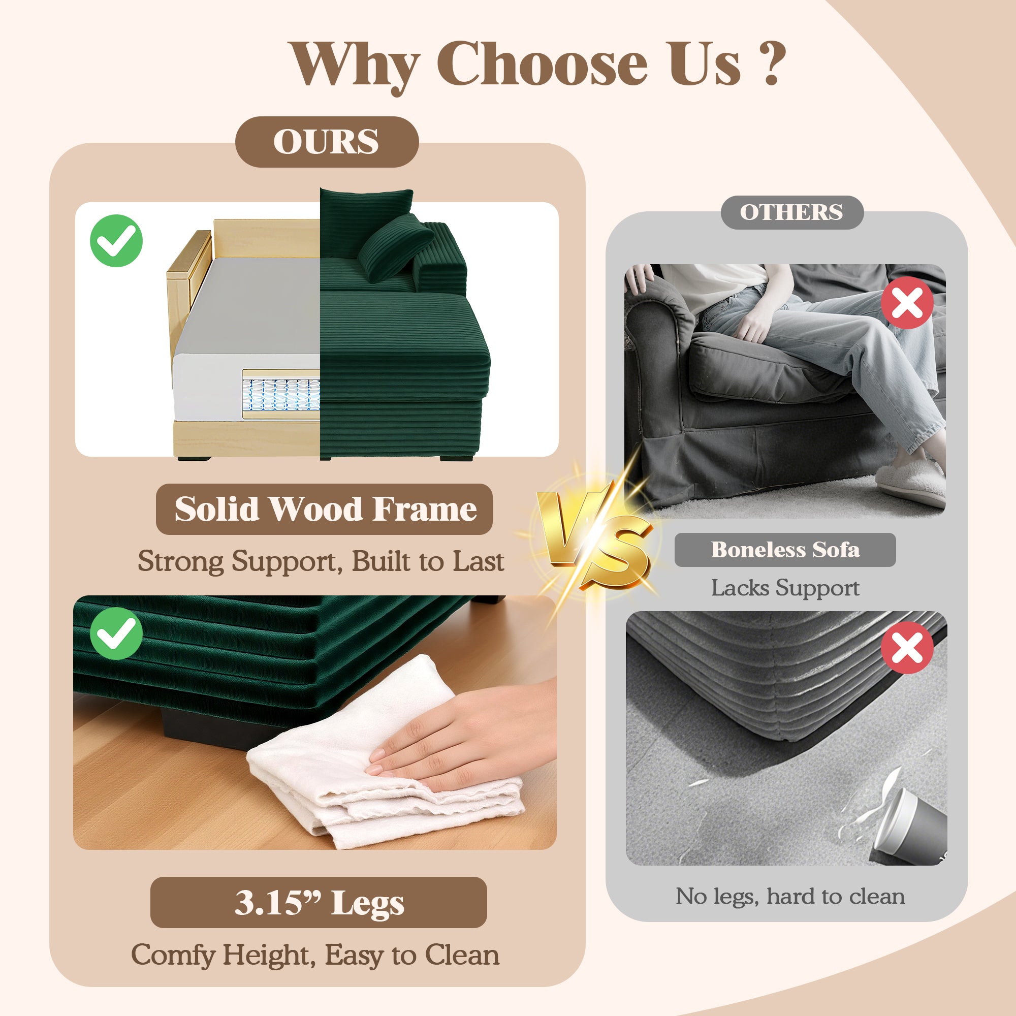 Advwin Chaise Lounge with Storage Ottoman Wide-Rib