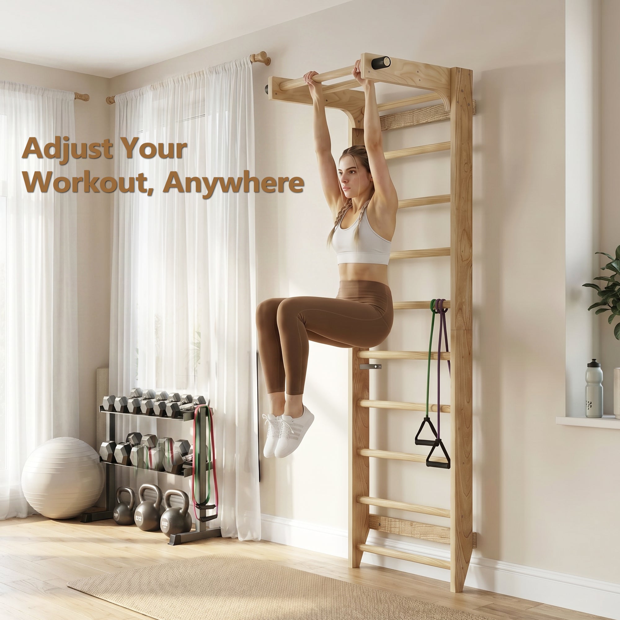 Advwin Swedish Ladder Wall Bar w/ Adjustable Pull-Up Bar