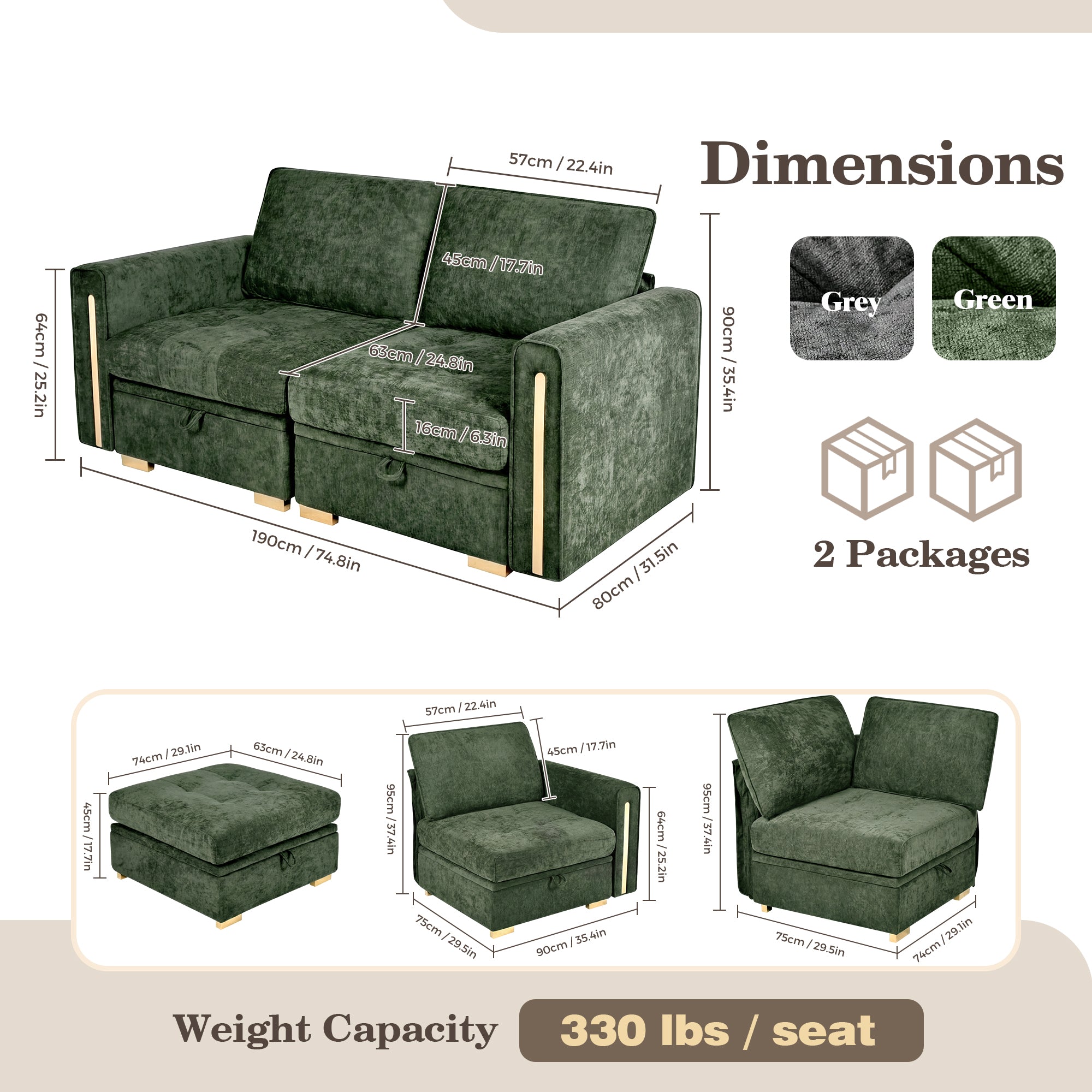 Advwin Oversized Modular Chenille Sofa with Storage