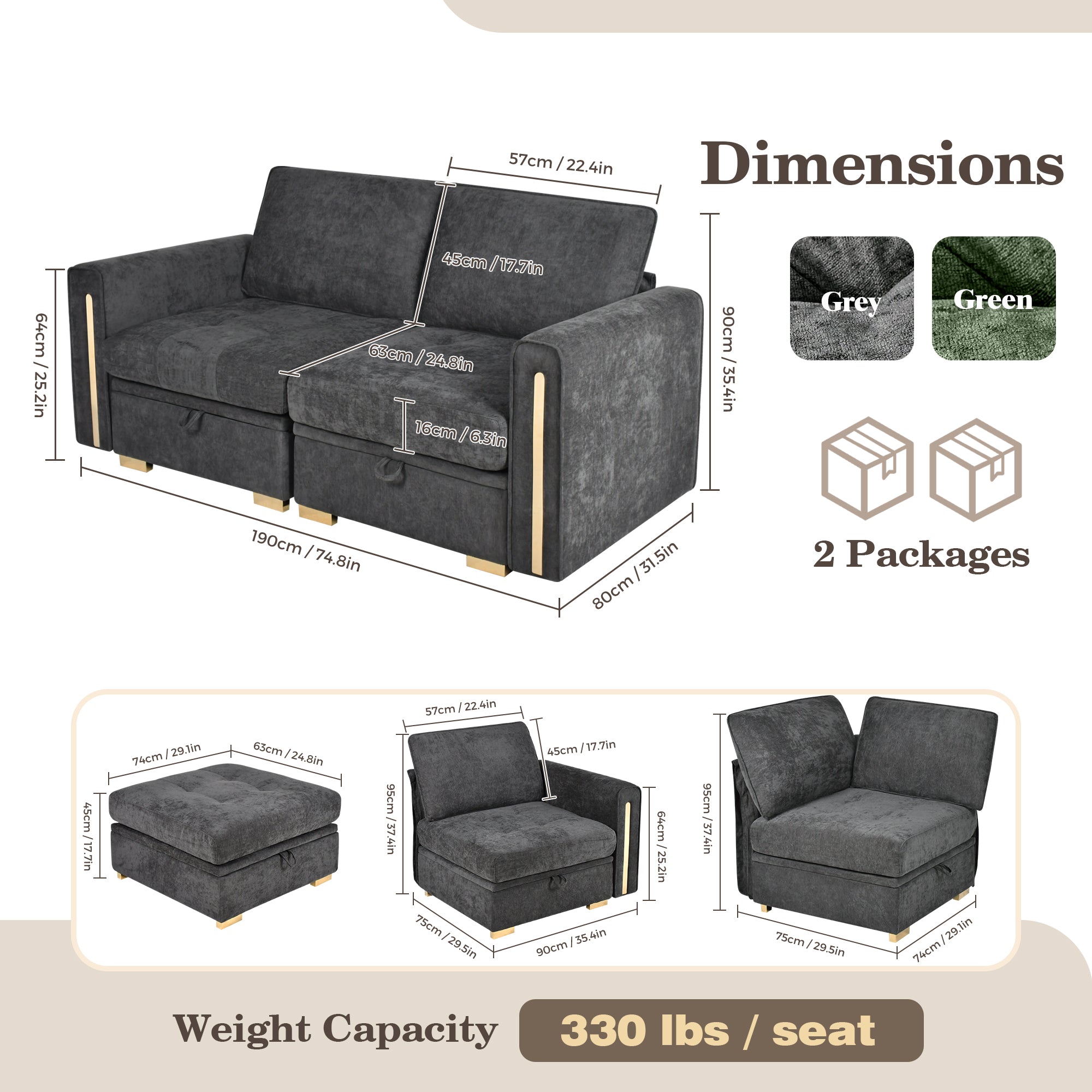 Advwin Oversized Modular Chenille Sofa with Storage