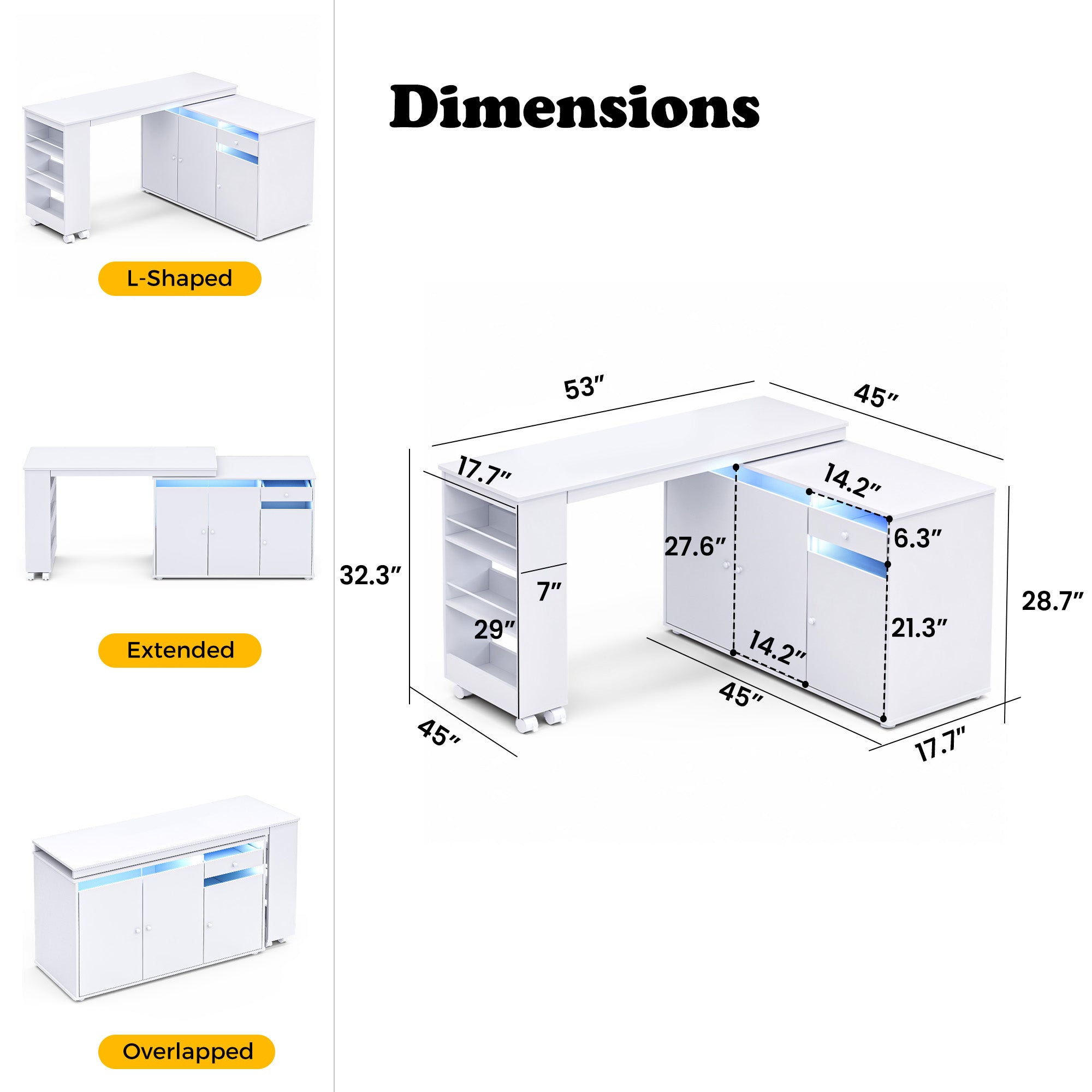 Advwin Rotating & Convertible Nail Table with LED Light