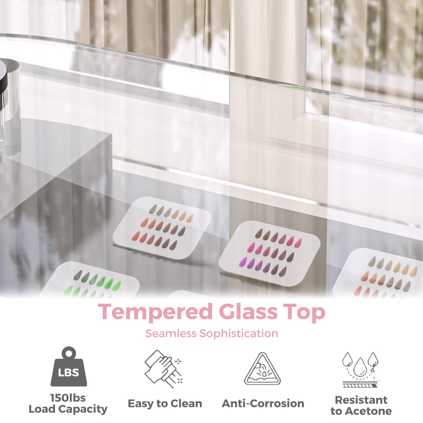 Advwin Nail Table with Tempered Glass Top