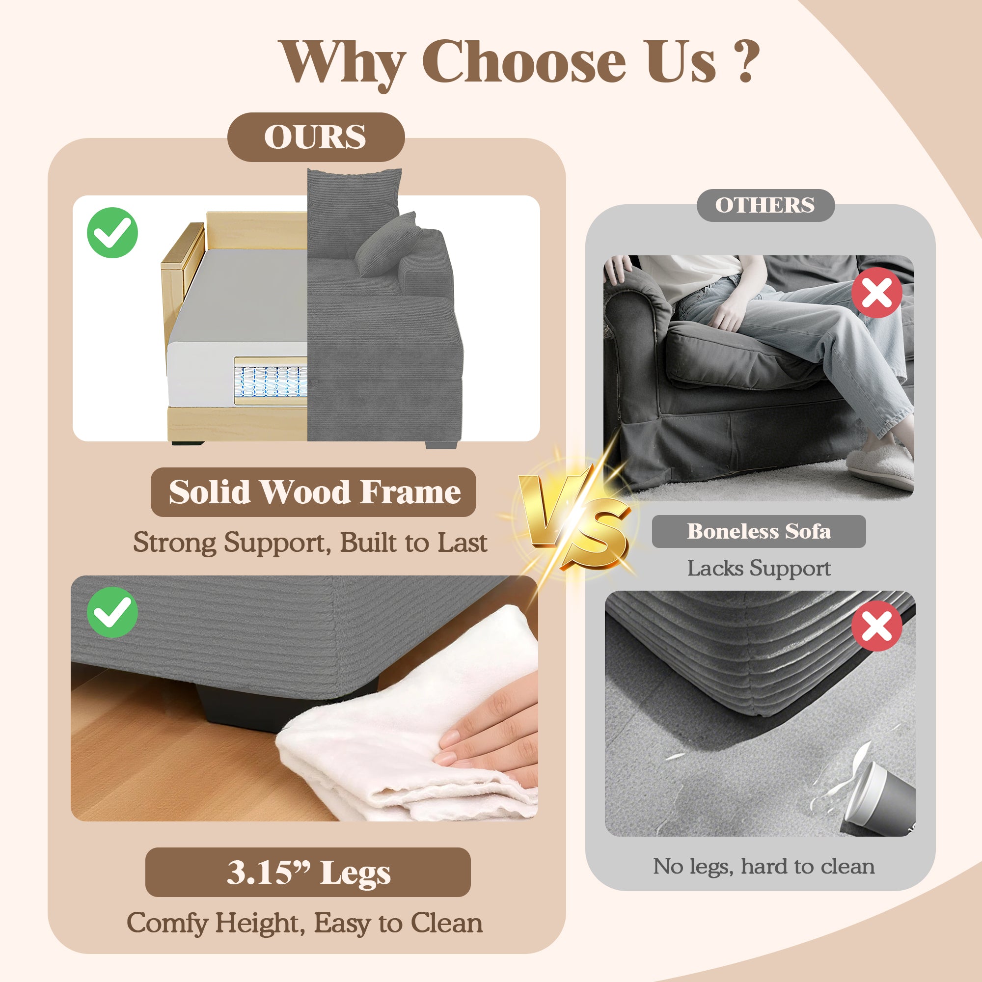 Advwin Chaise Lounge with Storage Ottoman Medium-Rib