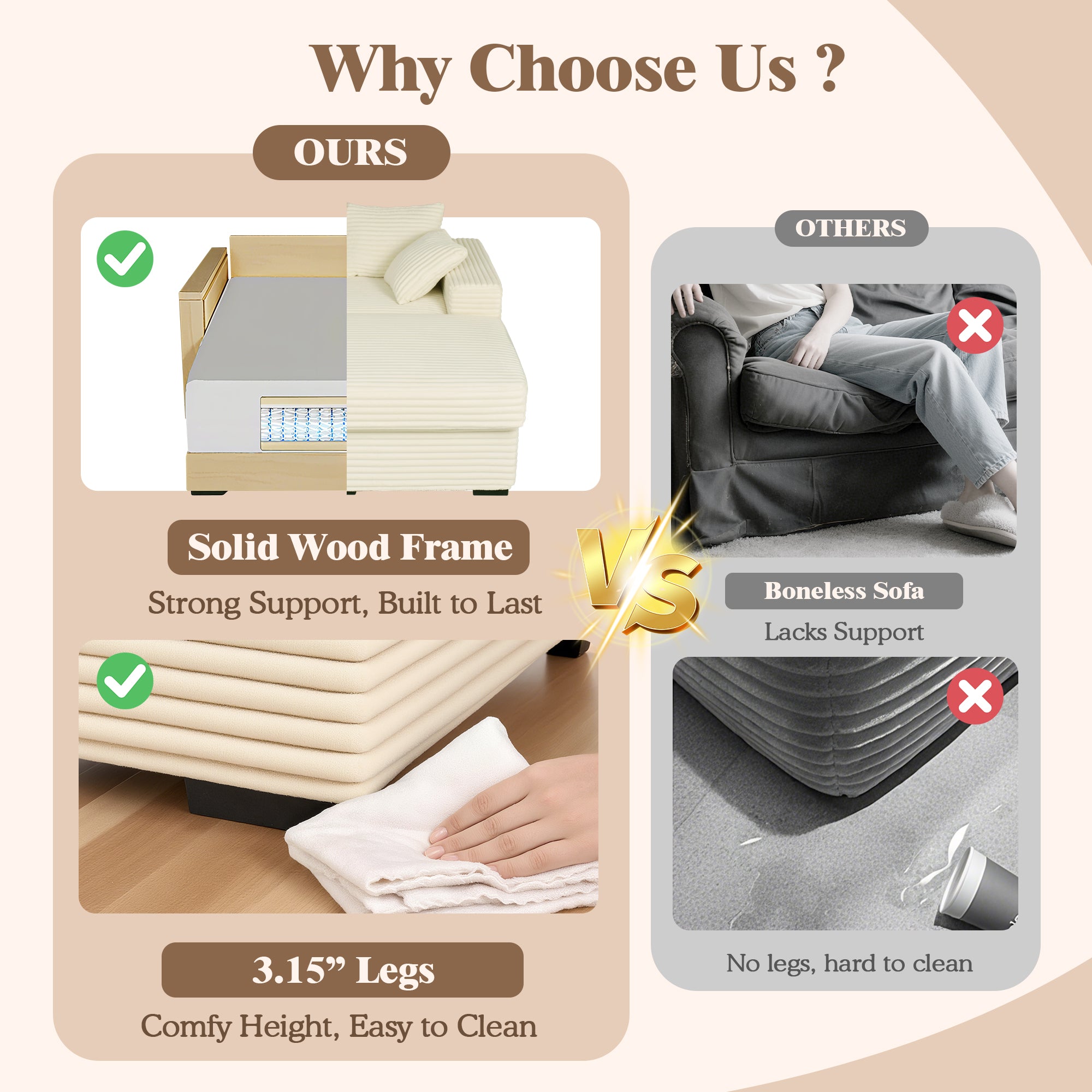 Advwin Chaise Lounge with Storage Ottoman Wide-Rib