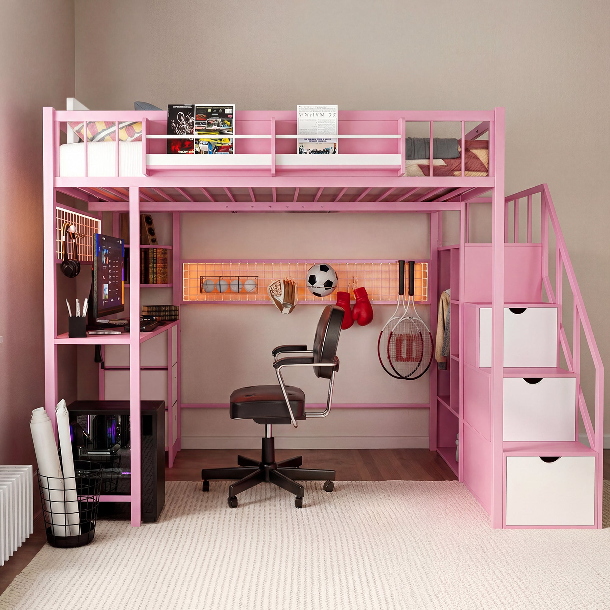 Advwin Loft Bed with Desk and Stairs (Low Stock)