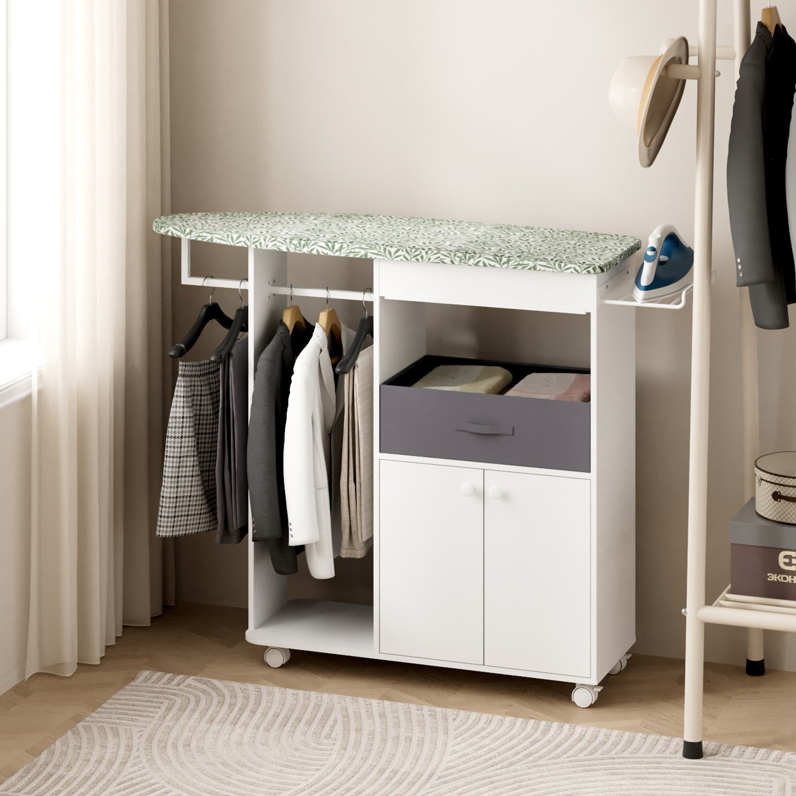 Advwin Rolling Ironing Board with Storage Cabinet