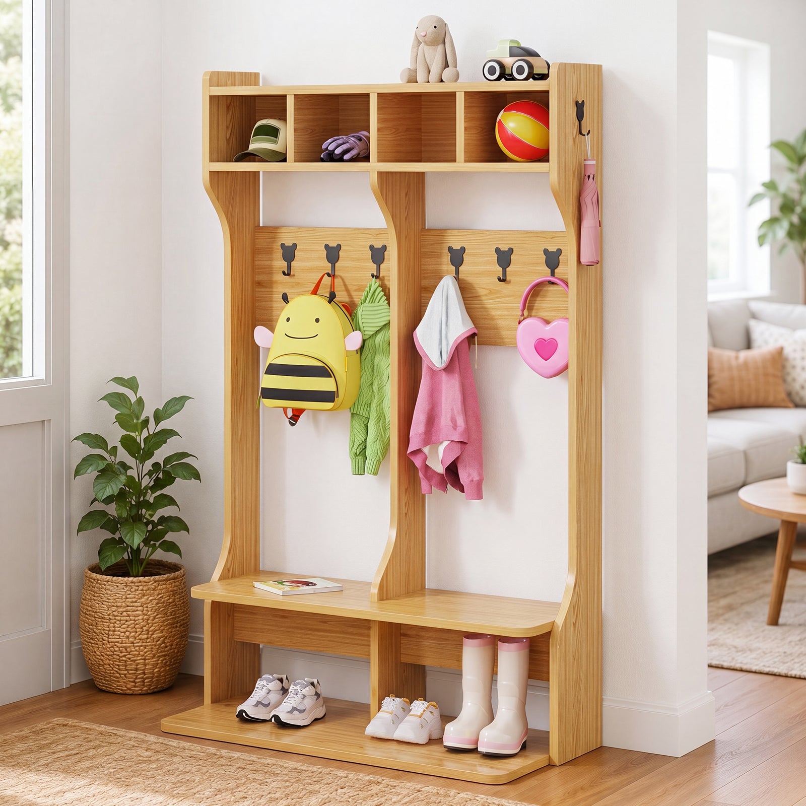 Advwin 2-Section Coat Locker with Bench