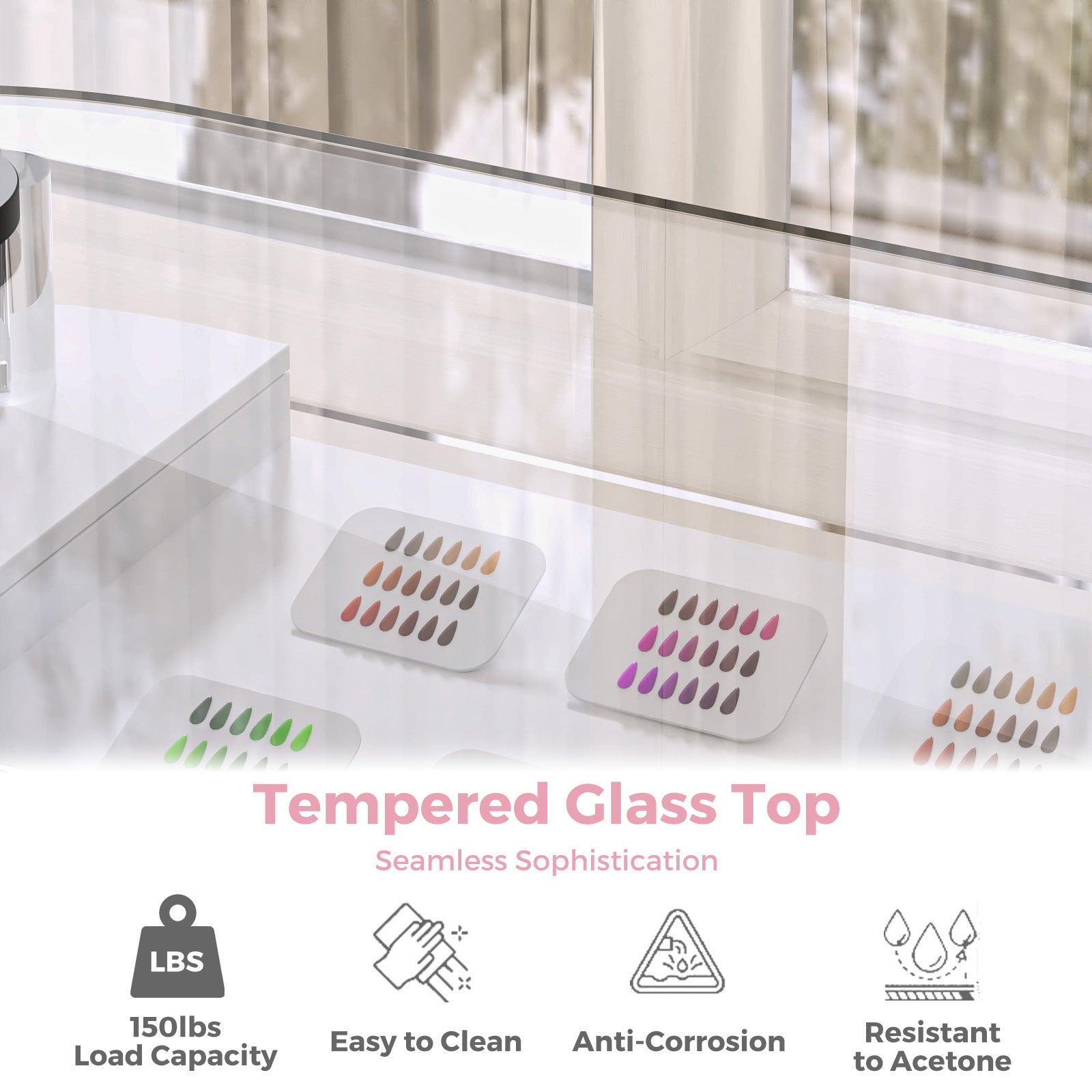 Advwin Nail Table with Tempered Glass Top