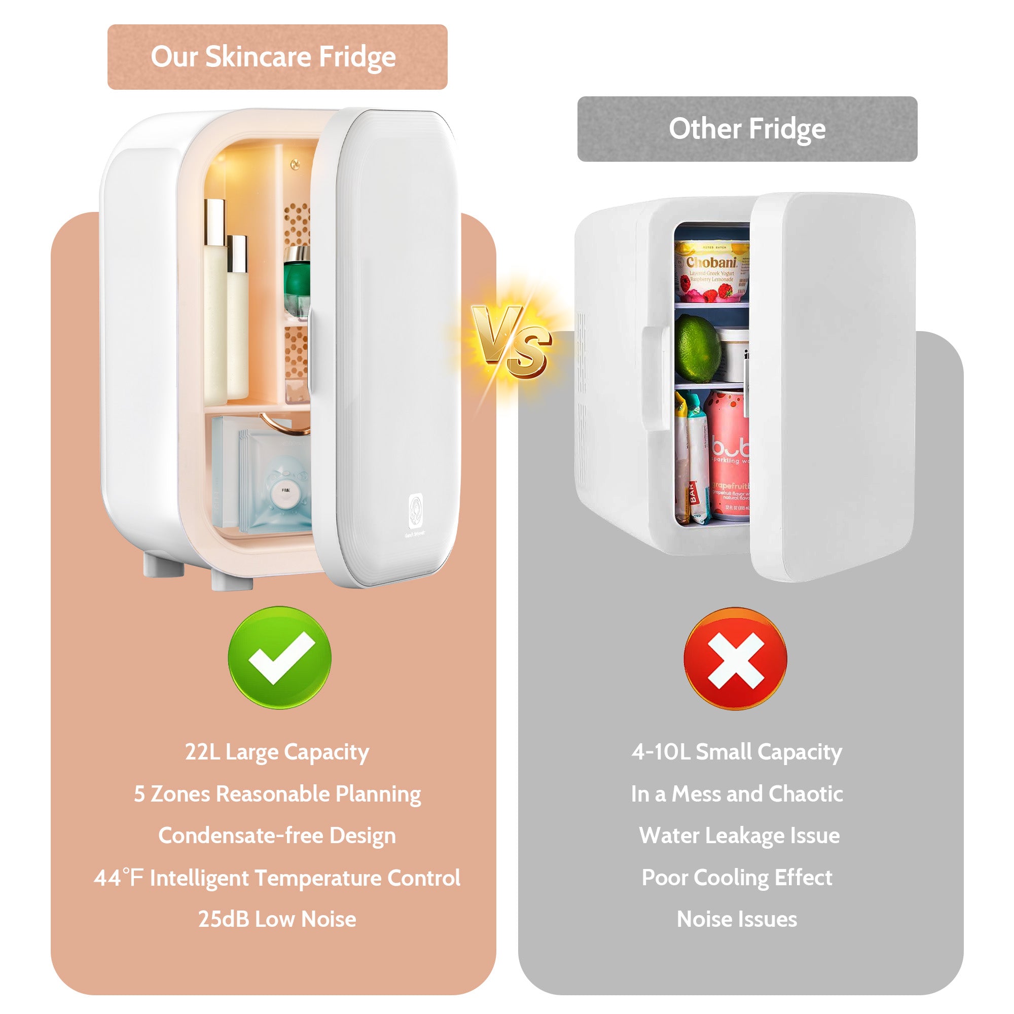 Comparison of a skincare fridge with other fridges on a white background