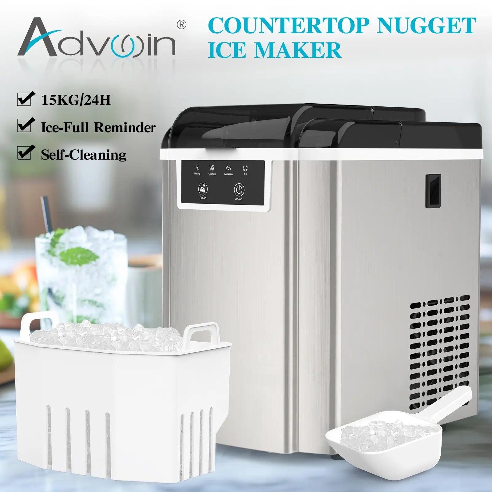 Advwin Countertop Ice Makers Machine 38Lbs/24h