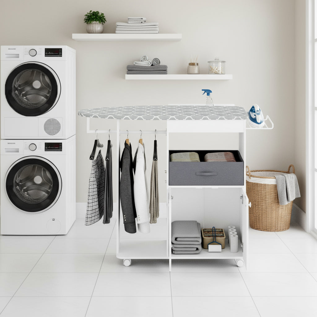 Advwin Rolling Ironing Board with Storage Cabinet