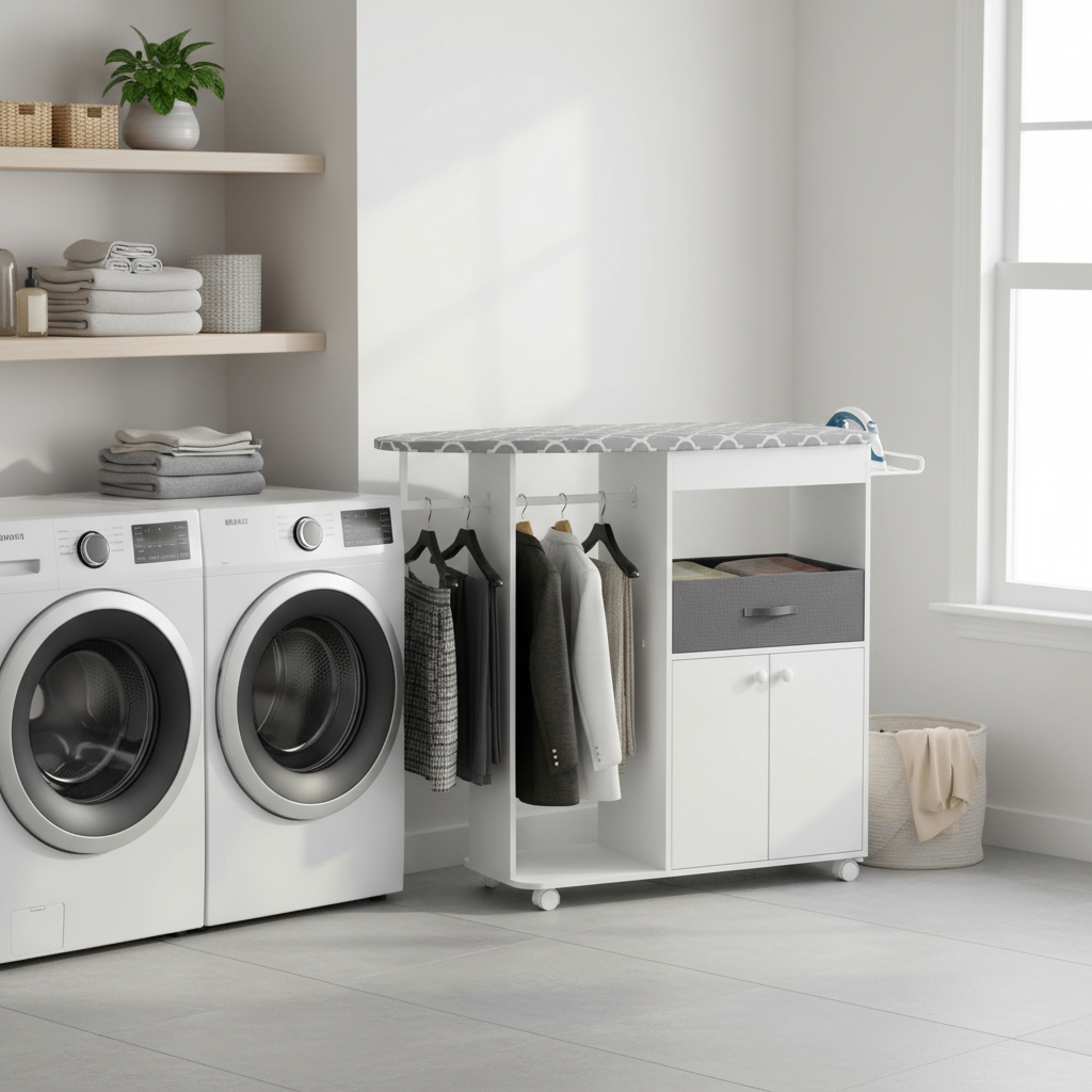 Advwin Rolling Ironing Board with Storage Cabinet