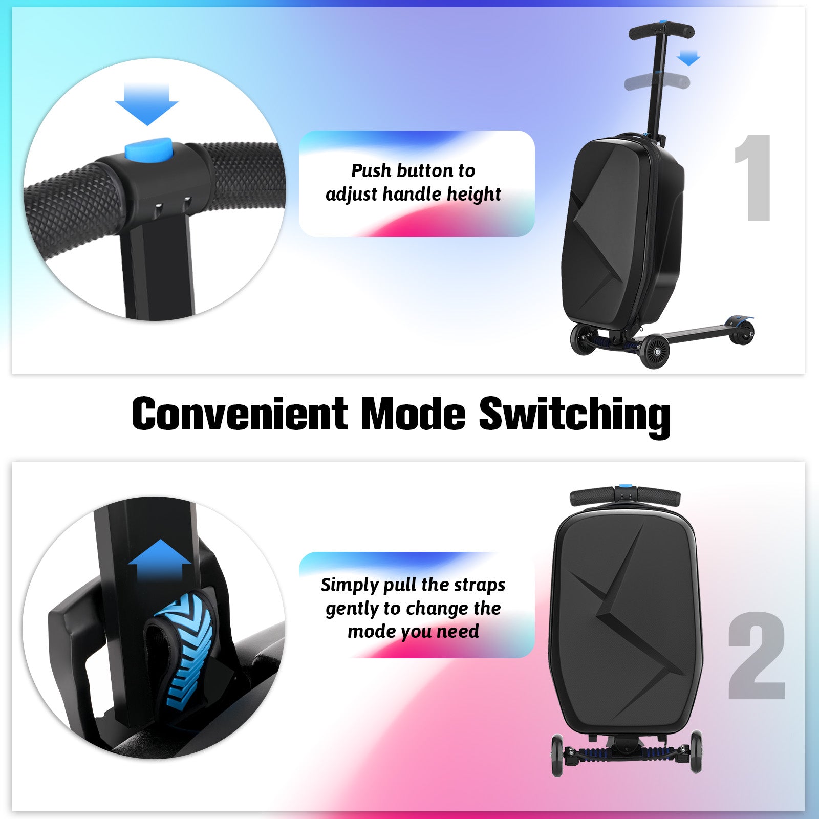 Scooter luggage with Convenient Mode Switching