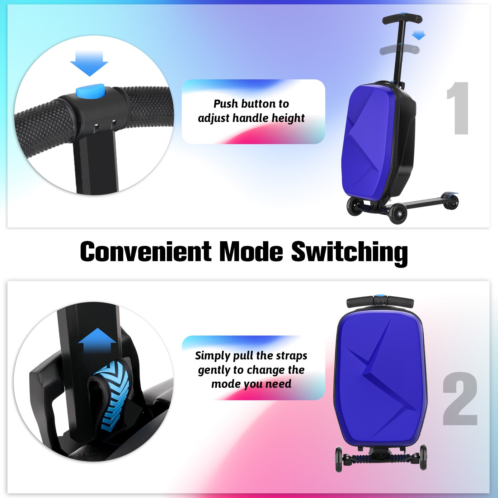 Push button to adjust handle height