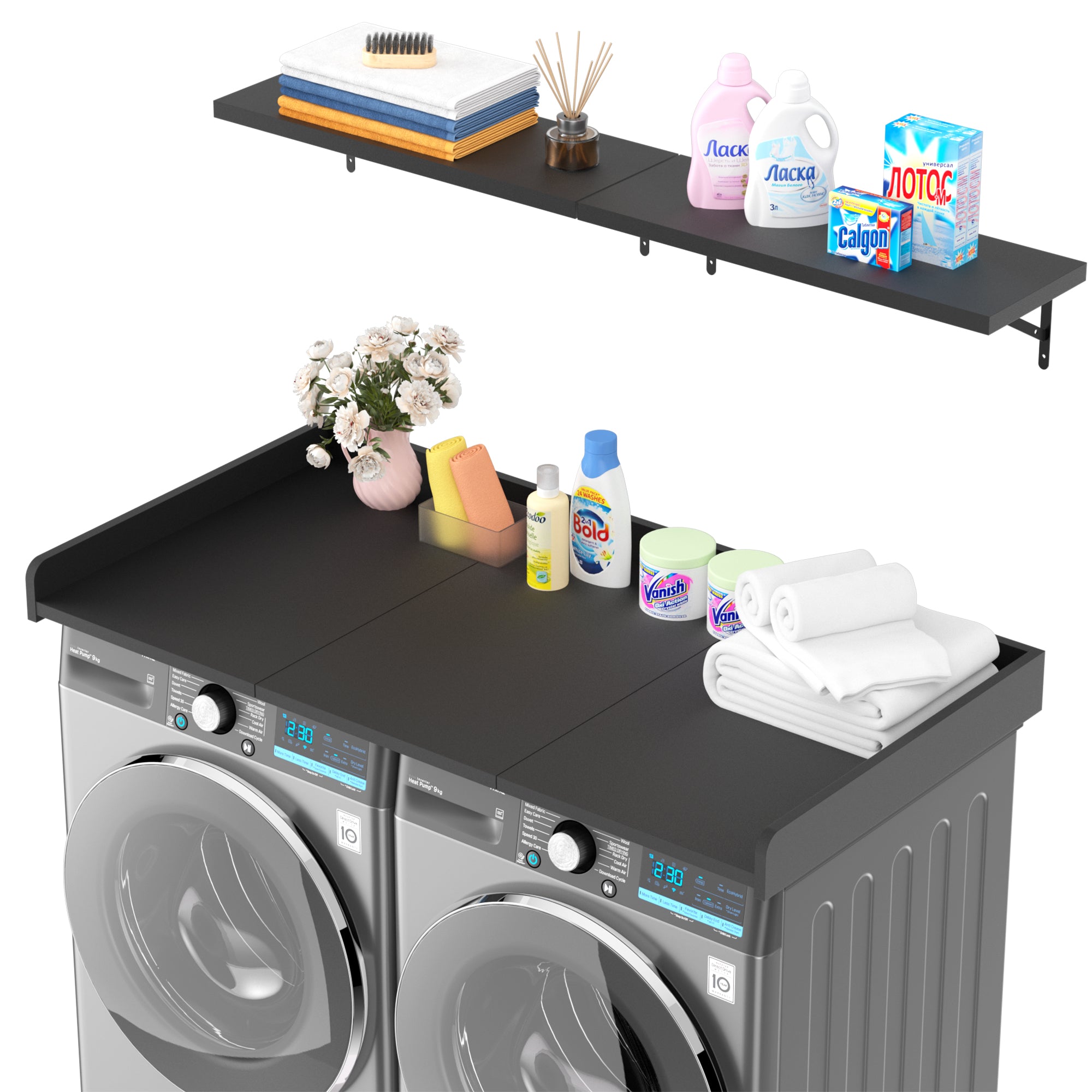laundry countertop with shelf
