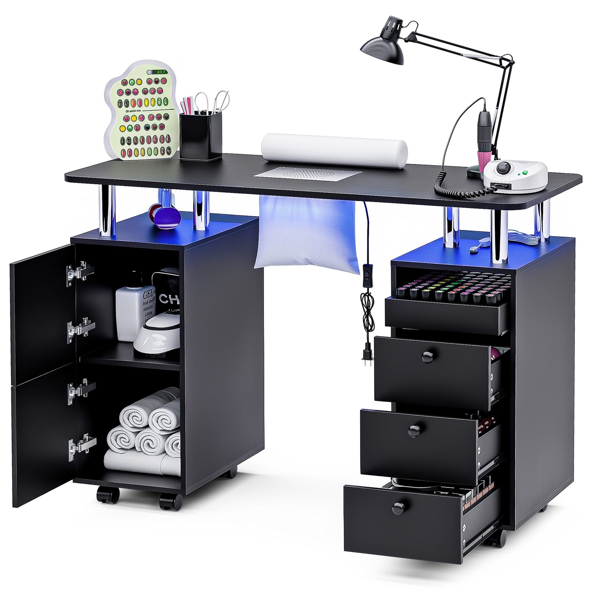 Advwin Nail Table w/ Dust Collector & Lockable Wheels