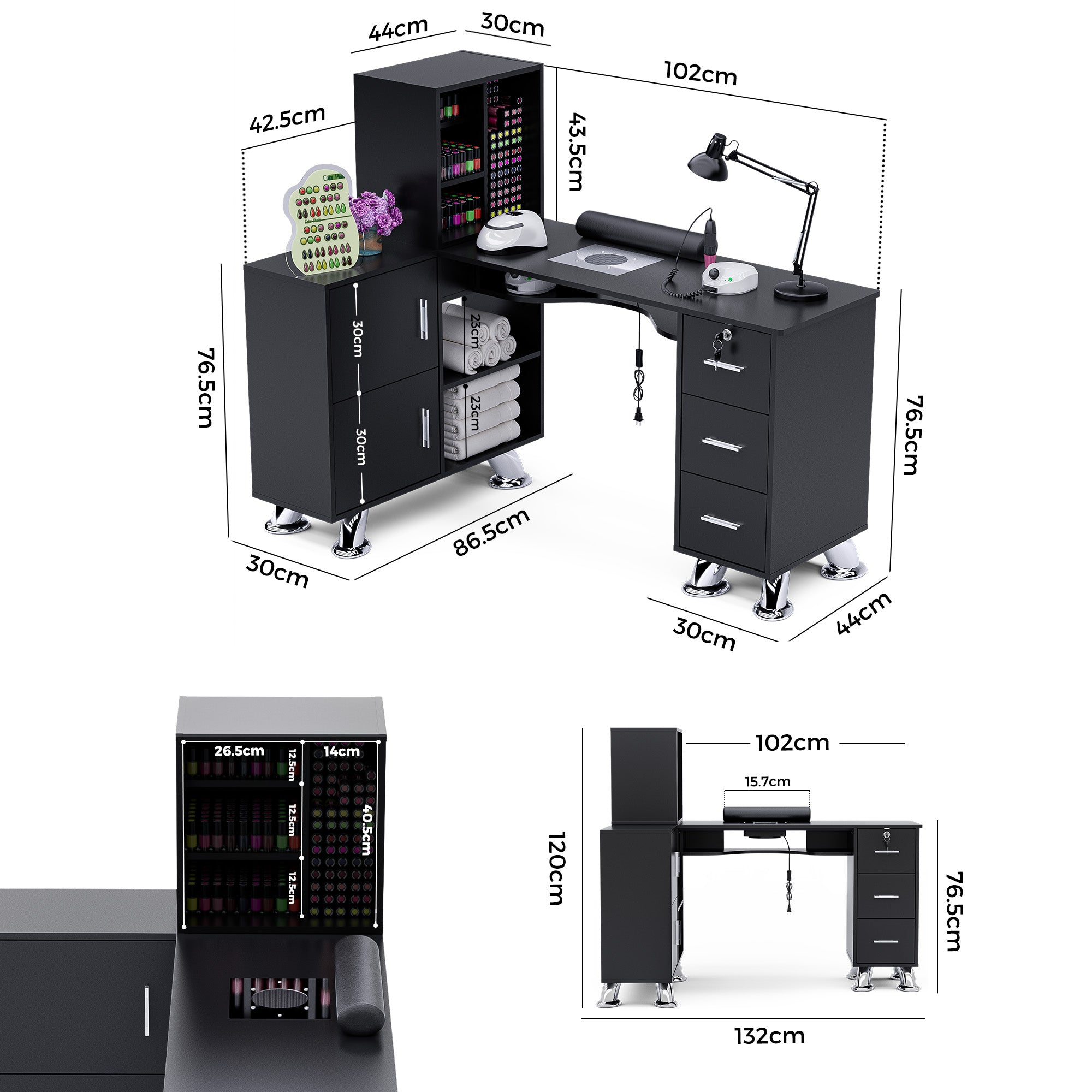 Advwin L-Shaped Manicure Table with Drawers Shelves
