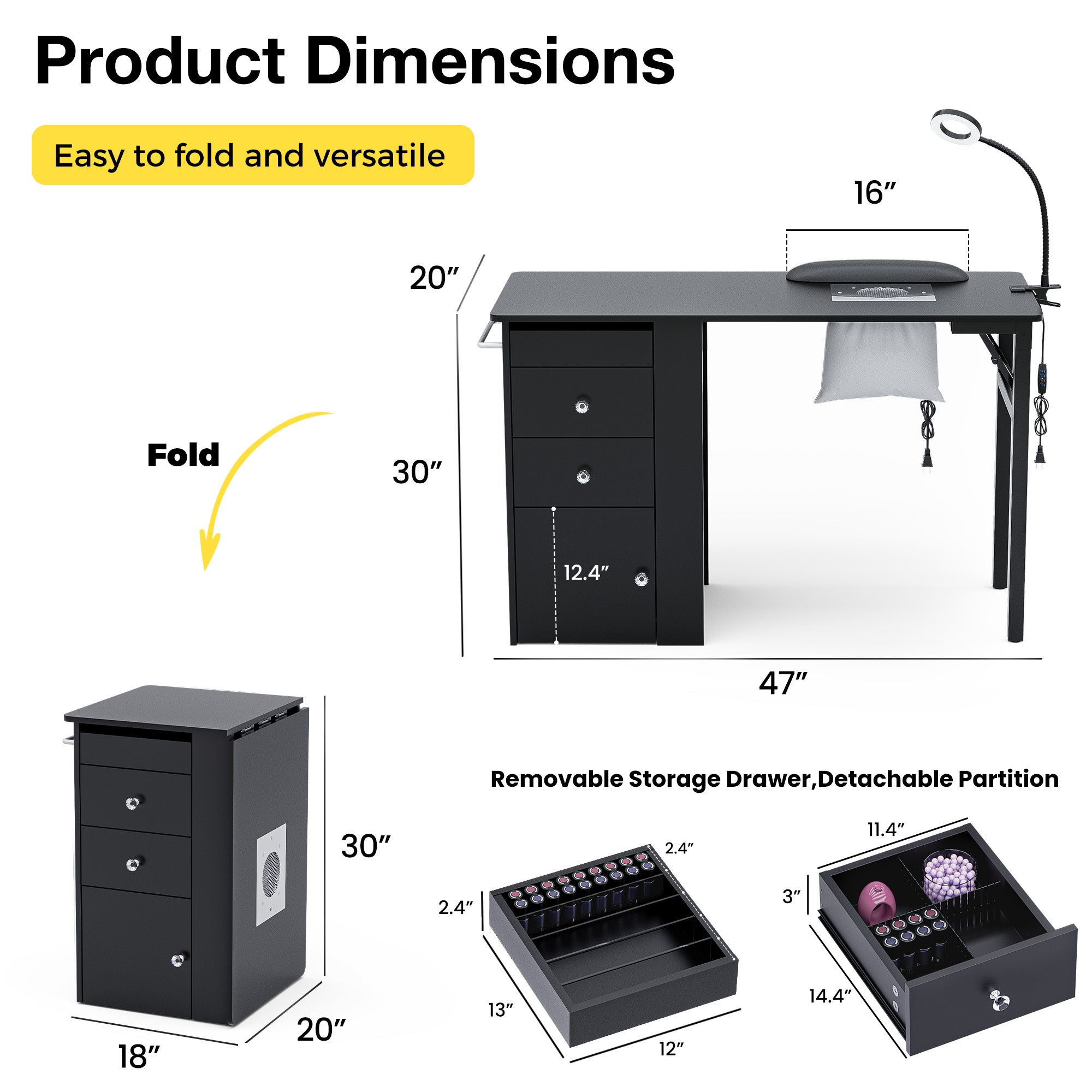 Advwin Folding Nail Table with Dust Collector