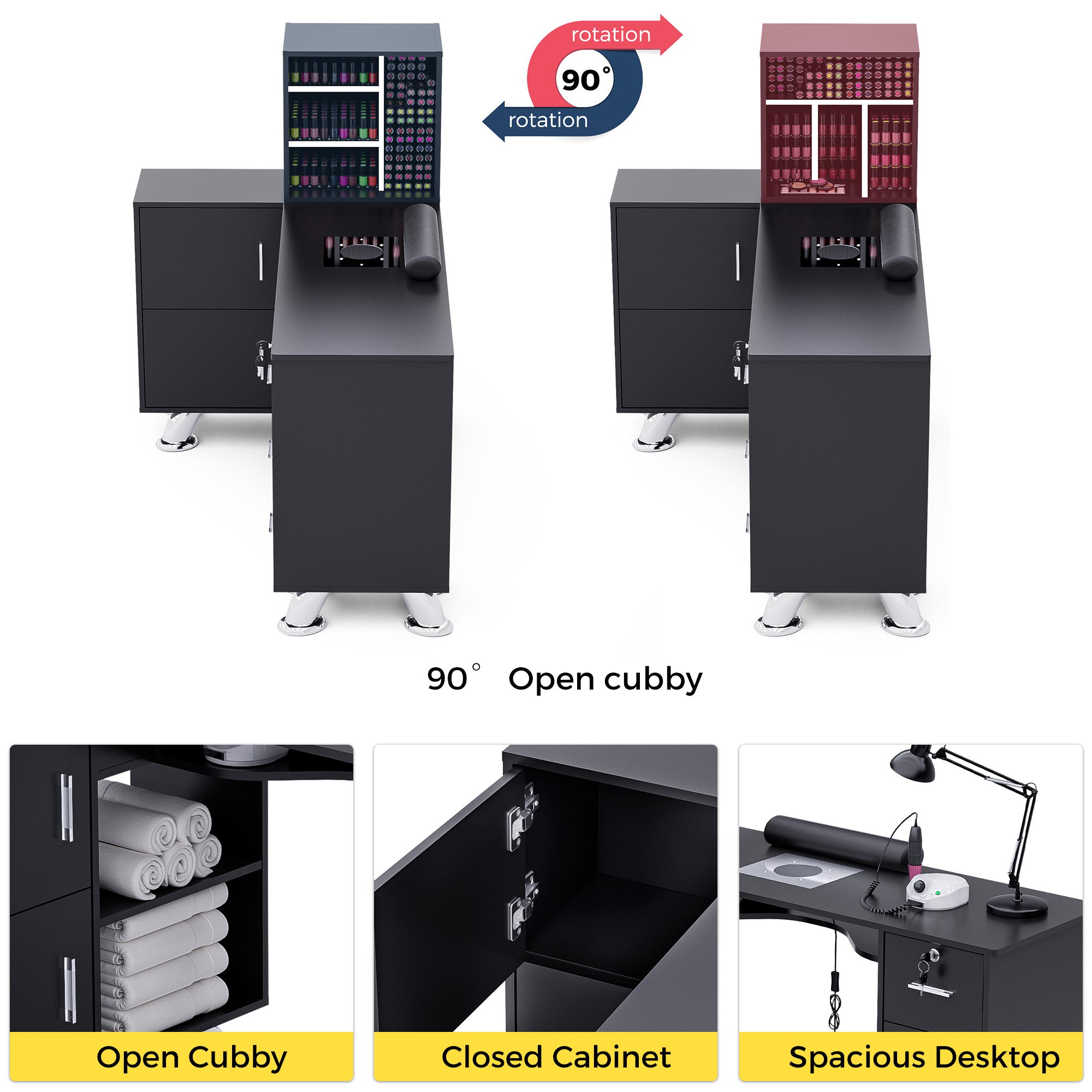 Advwin L-Shaped Manicure Table with Drawers Shelves