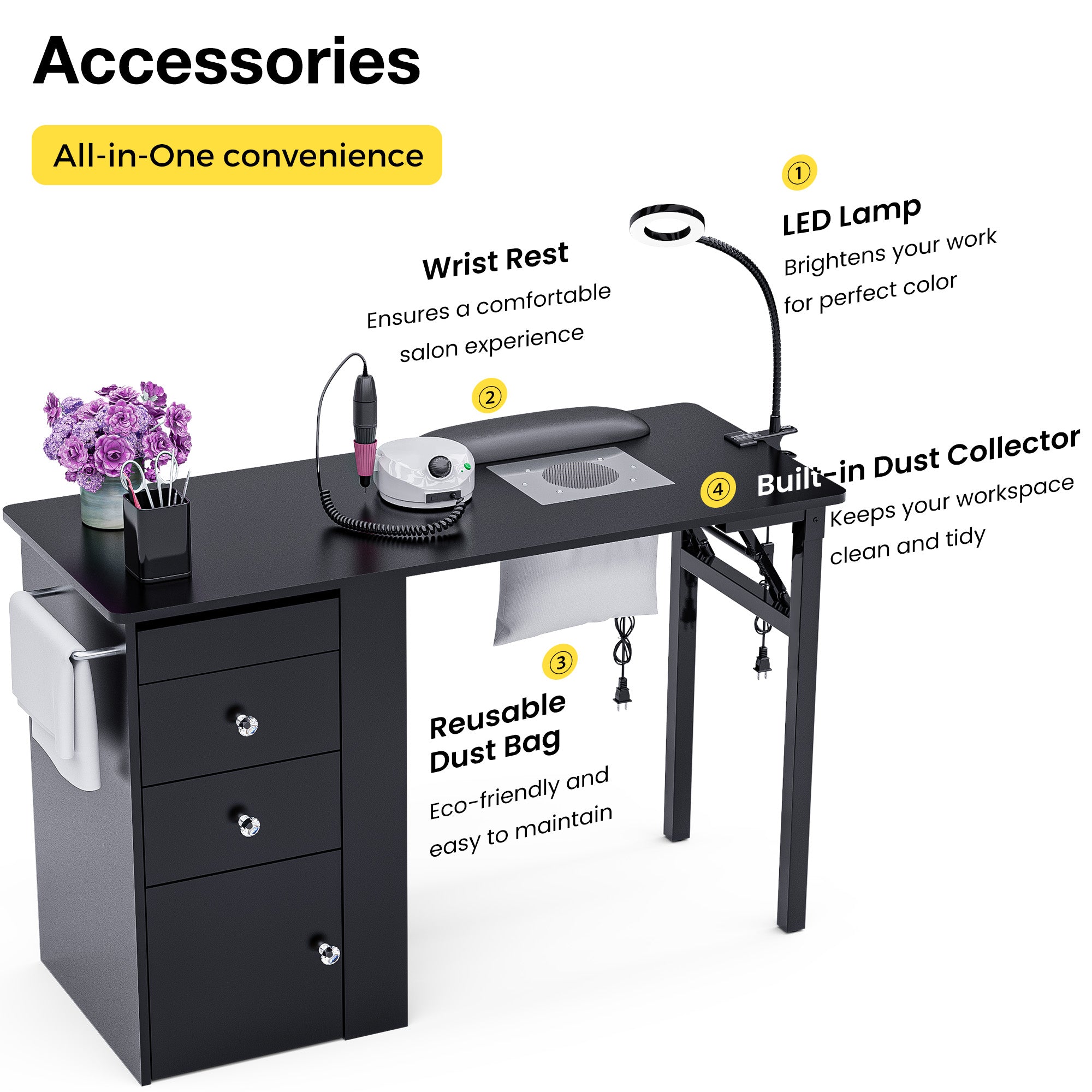 Advwin Folding Nail Table with Dust Collector