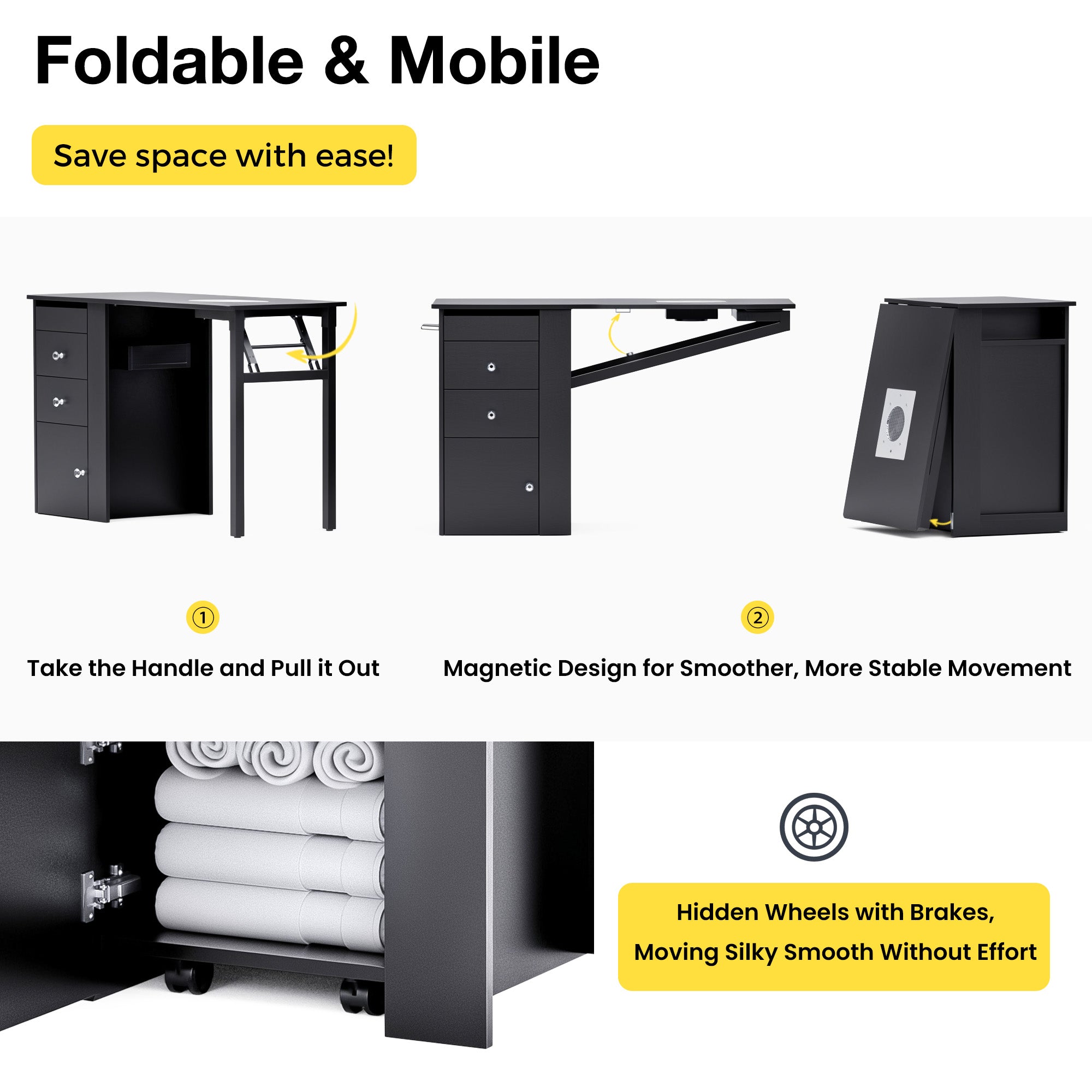 Advwin Folding Nail Table with Dust Collector