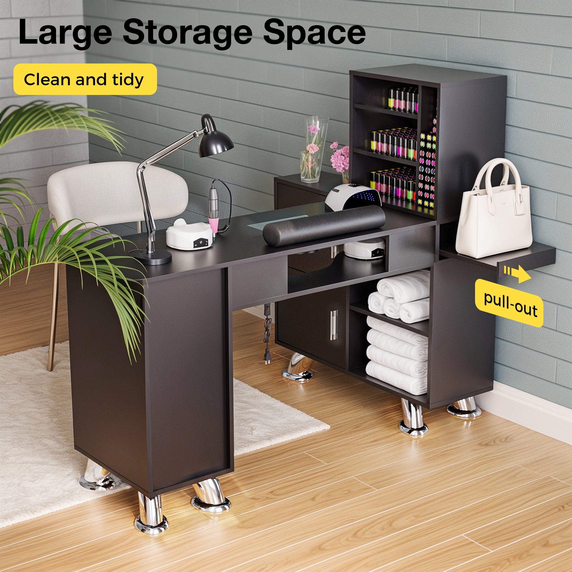 Advwin L-Shaped Manicure Table with Drawers Shelves