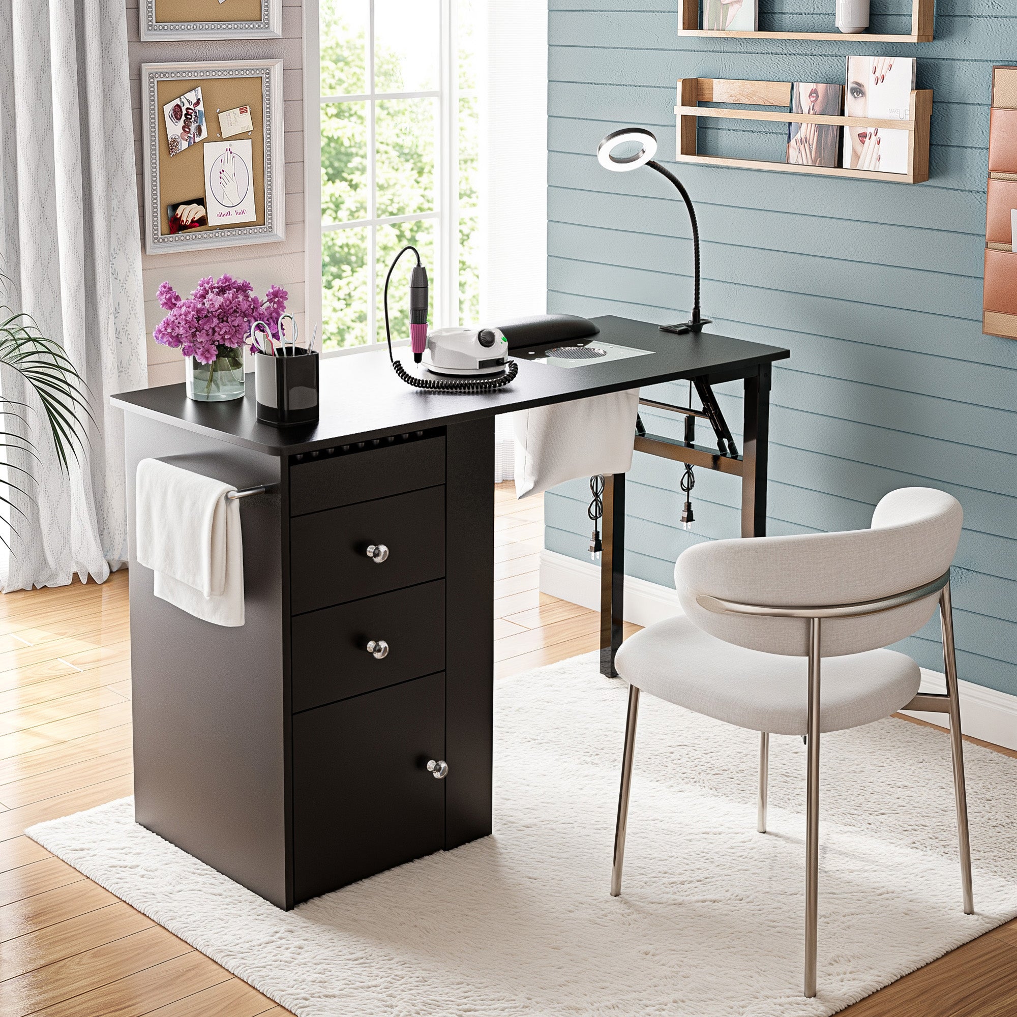 Advwin Folding Nail Table with Dust Collector