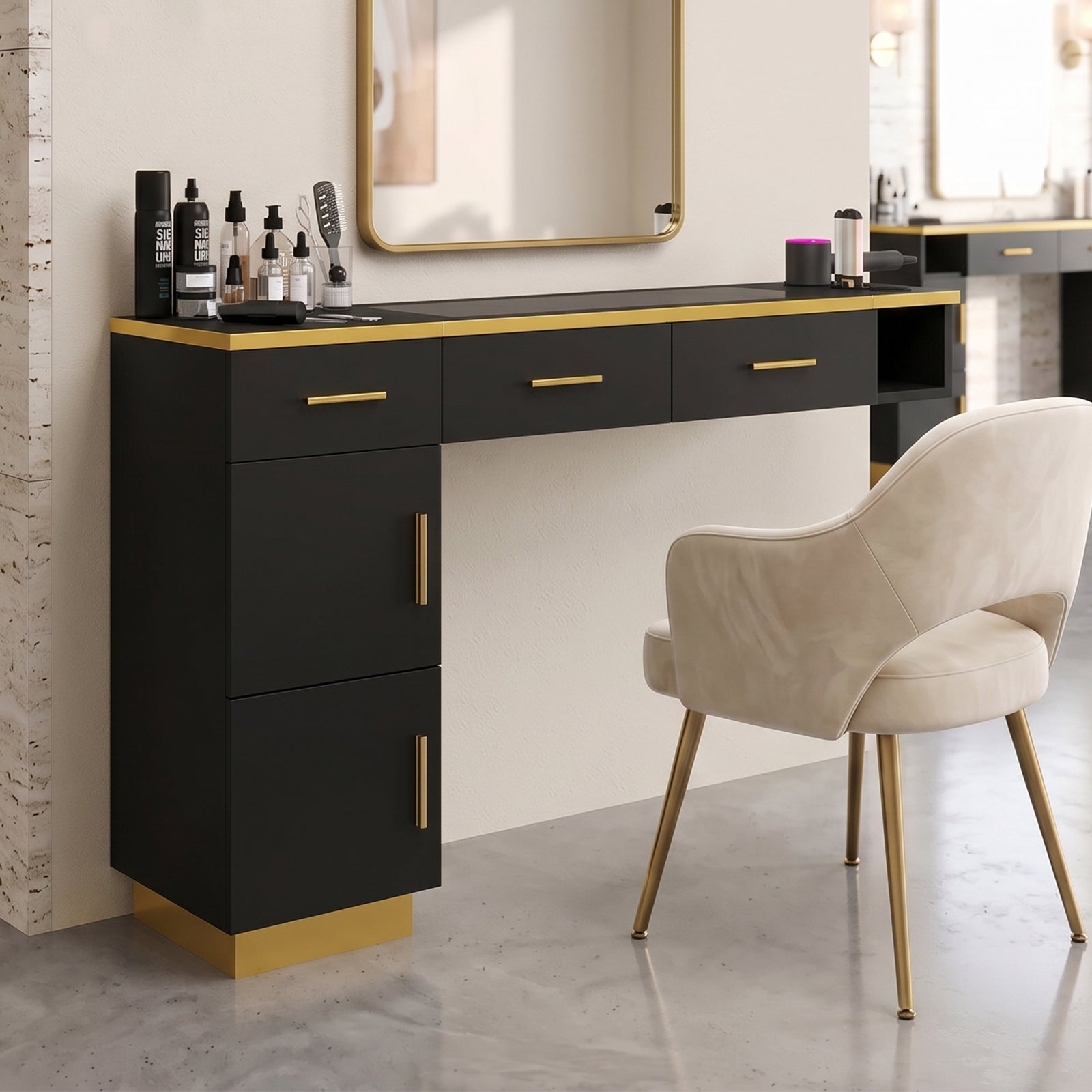 Advwin Wall Mount Salon Barber Station with Glass Top