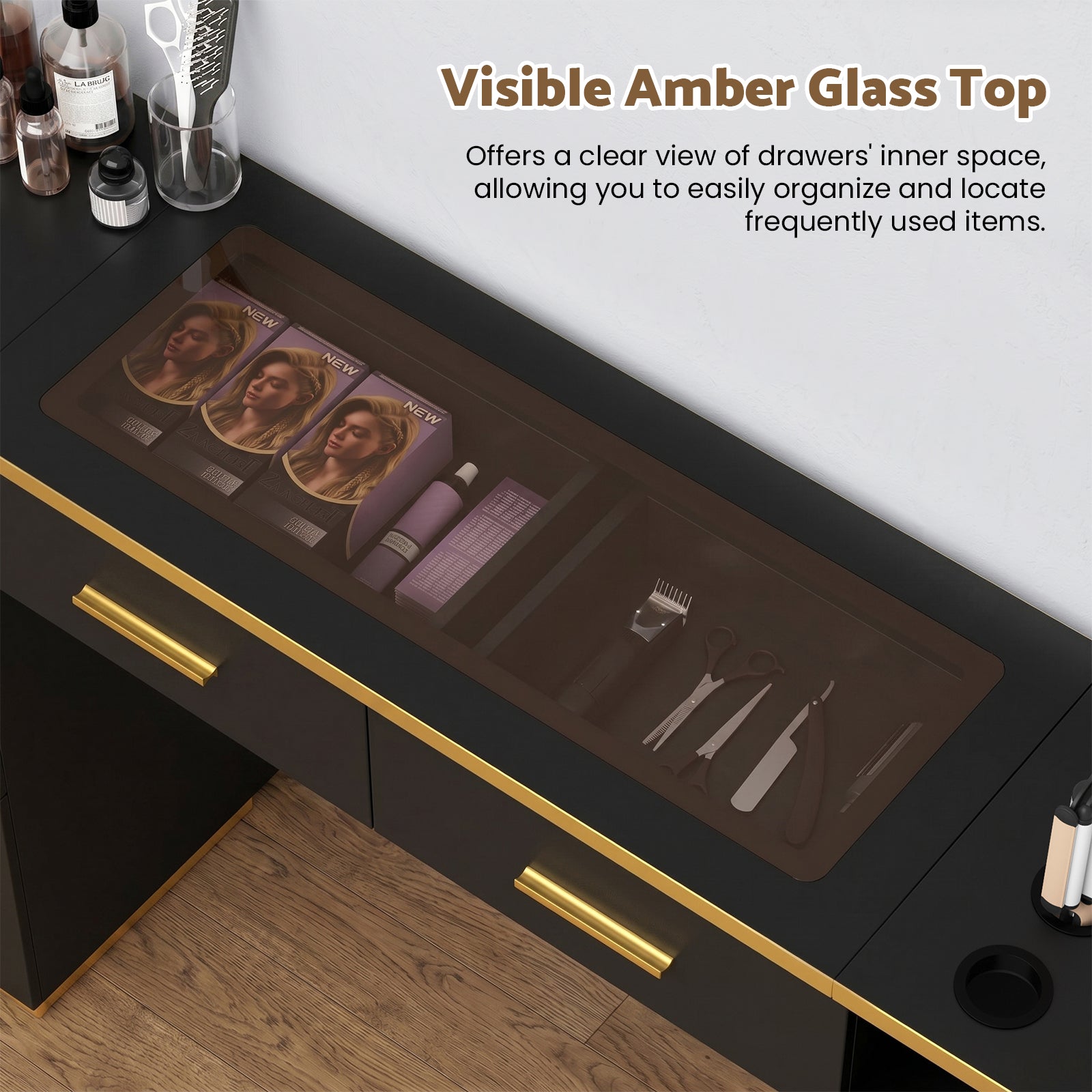 Advwin Wall Mount Salon Barber Station with Glass Top