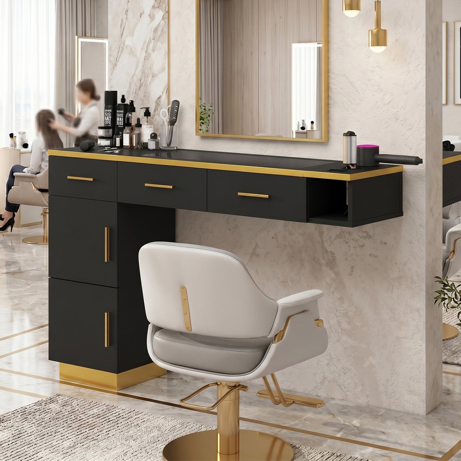 Advwin Wall Mount Salon Barber Station with Glass Top