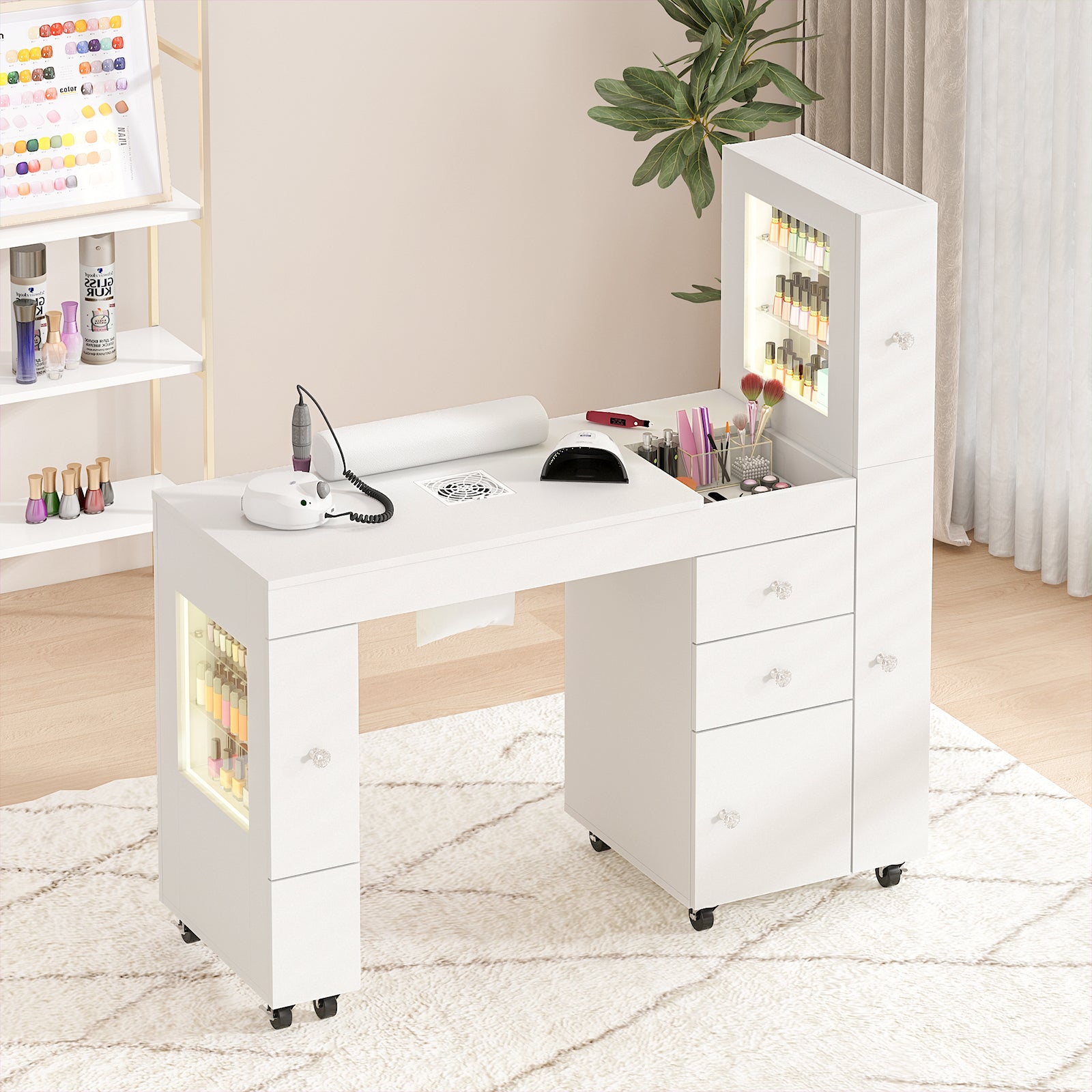 Advwin Manicure Table w/ LED Light Display Cabinet