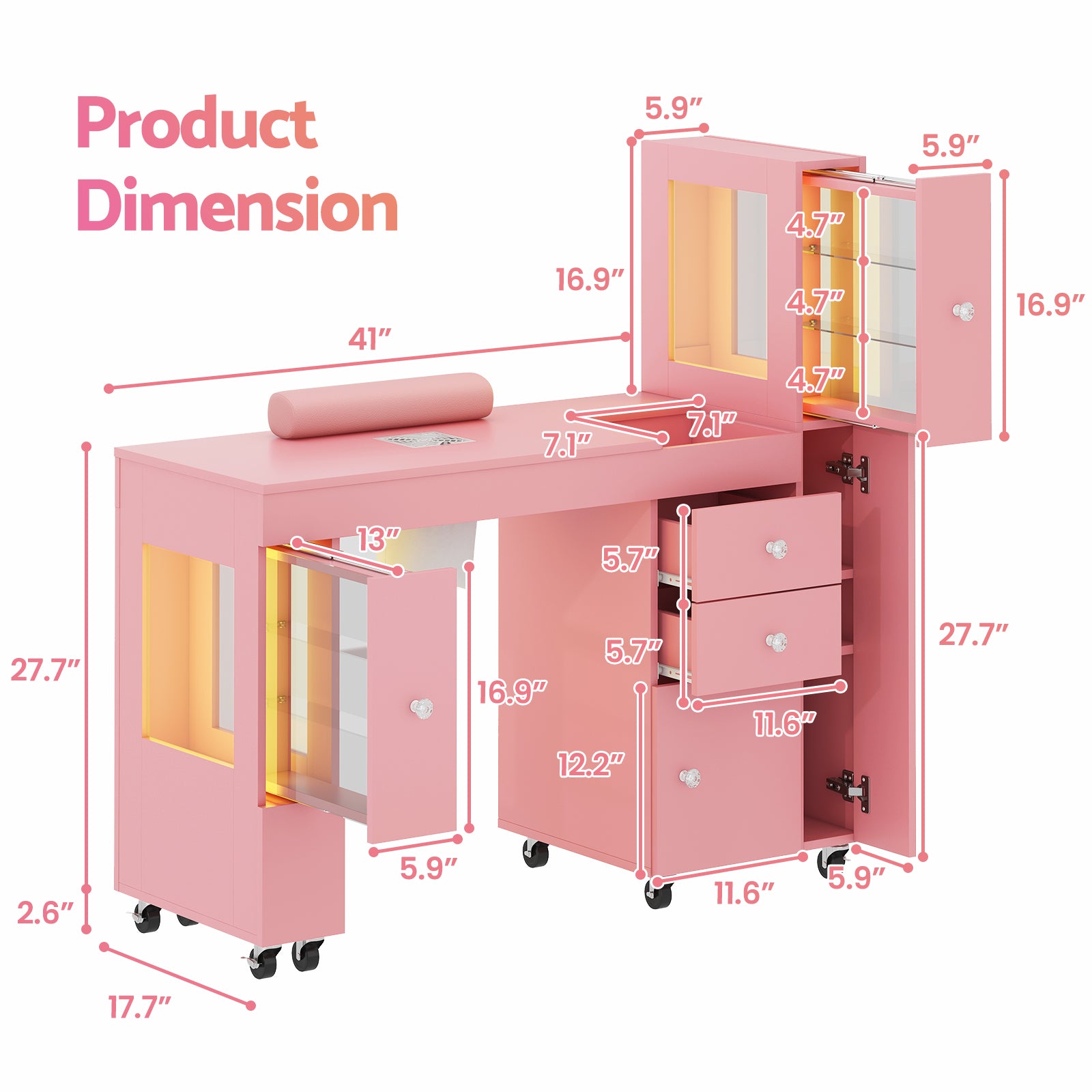 Advwin Manicure Table w/ LED Light Display Cabinet
