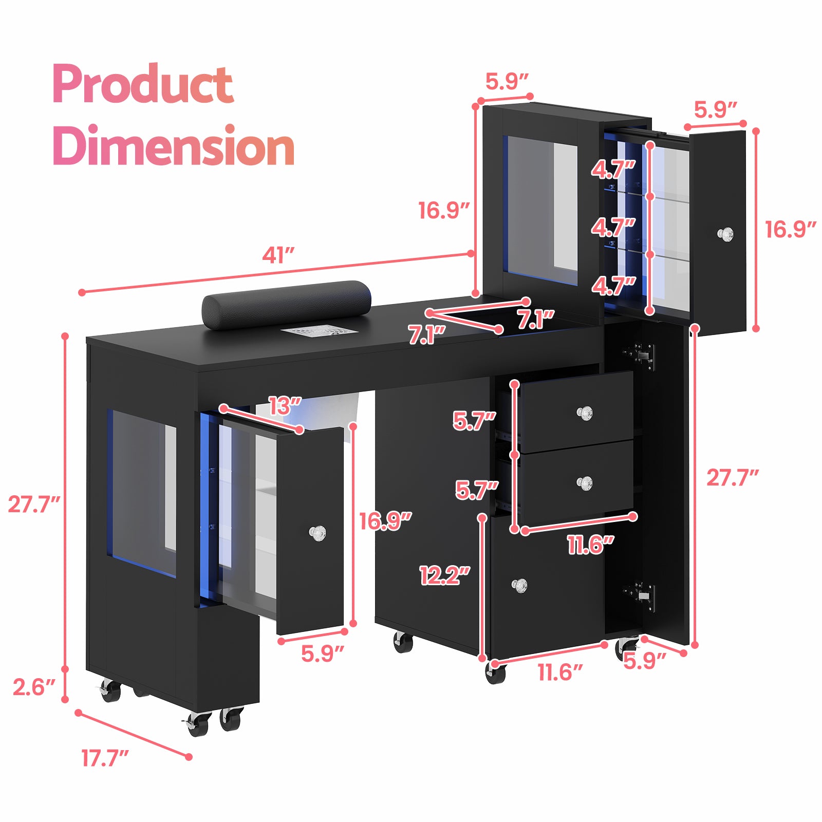 Advwin Manicure Table w/ LED Light Display Cabinet
