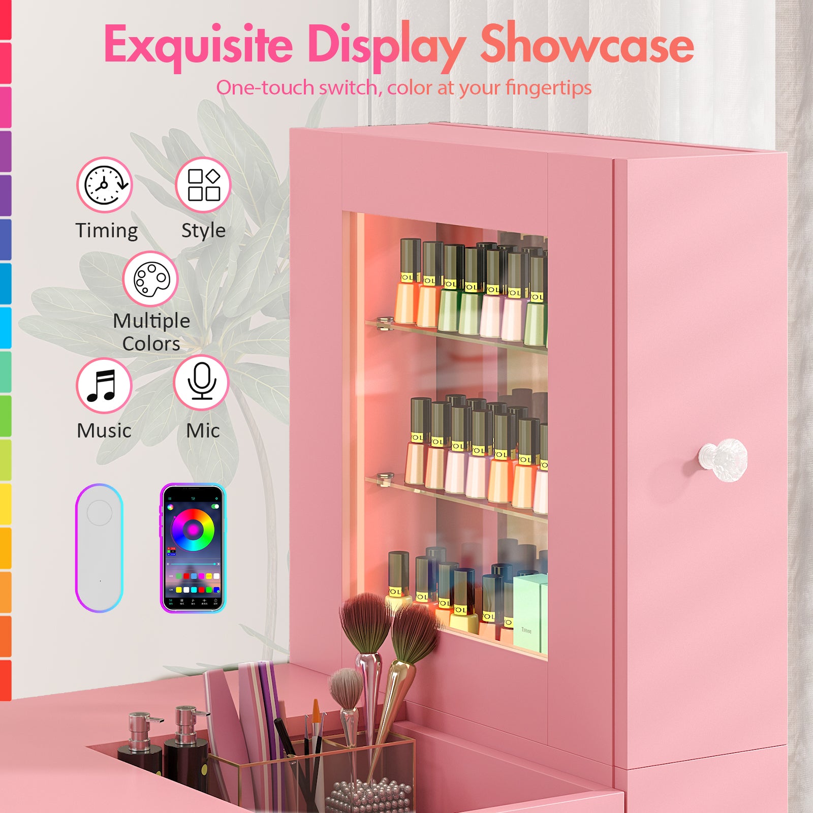 Advwin Manicure Table w/ LED Light Display Cabinet